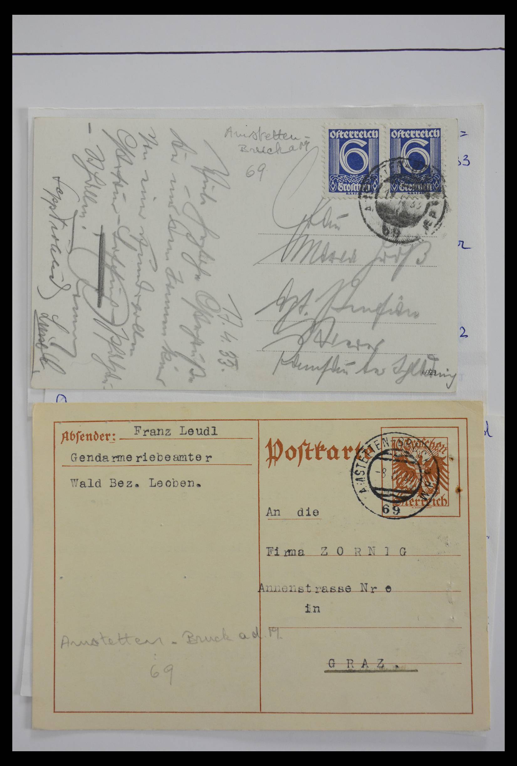 27524 0221 - 27524 Austria railroad post and station cancels.