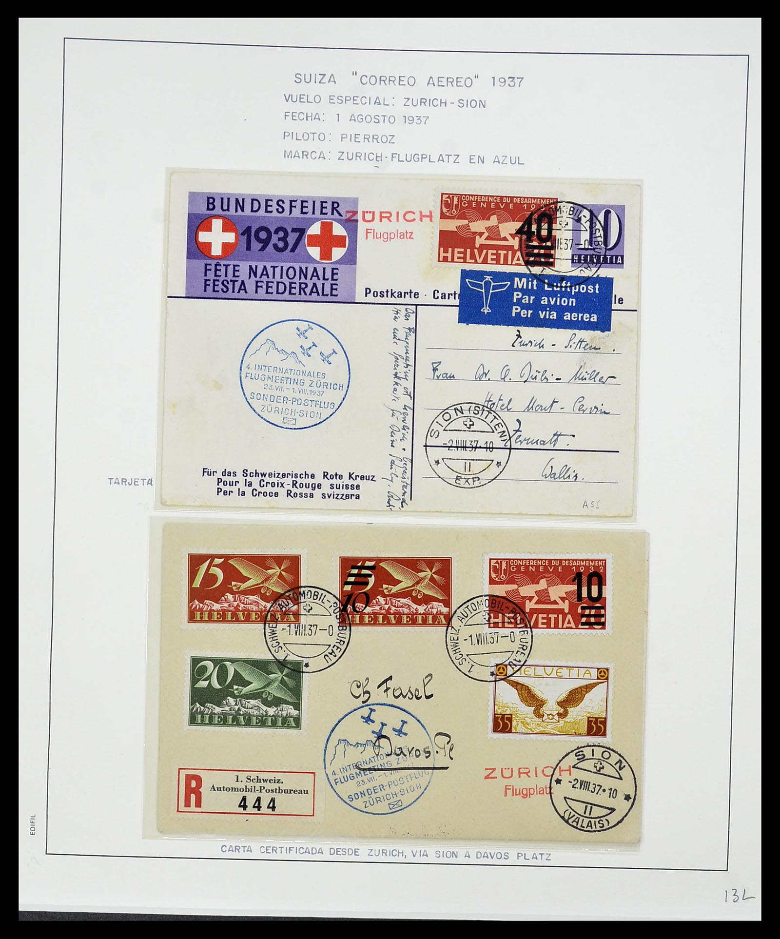 34137 070 - Postzegelverzameling 34137 Zwitserland luchtpostbrieven 1923-1963.