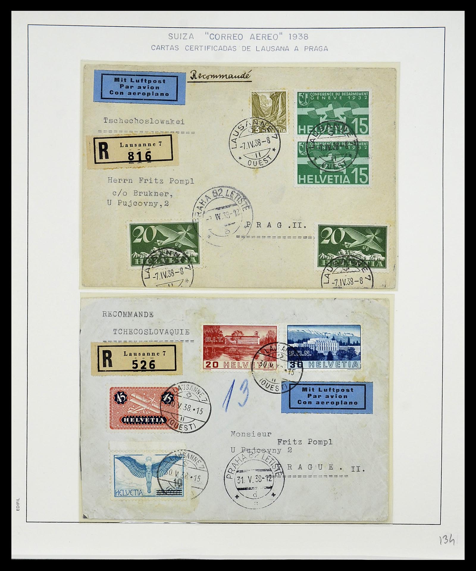 34137 072 - Postzegelverzameling 34137 Zwitserland luchtpostbrieven 1923-1963.