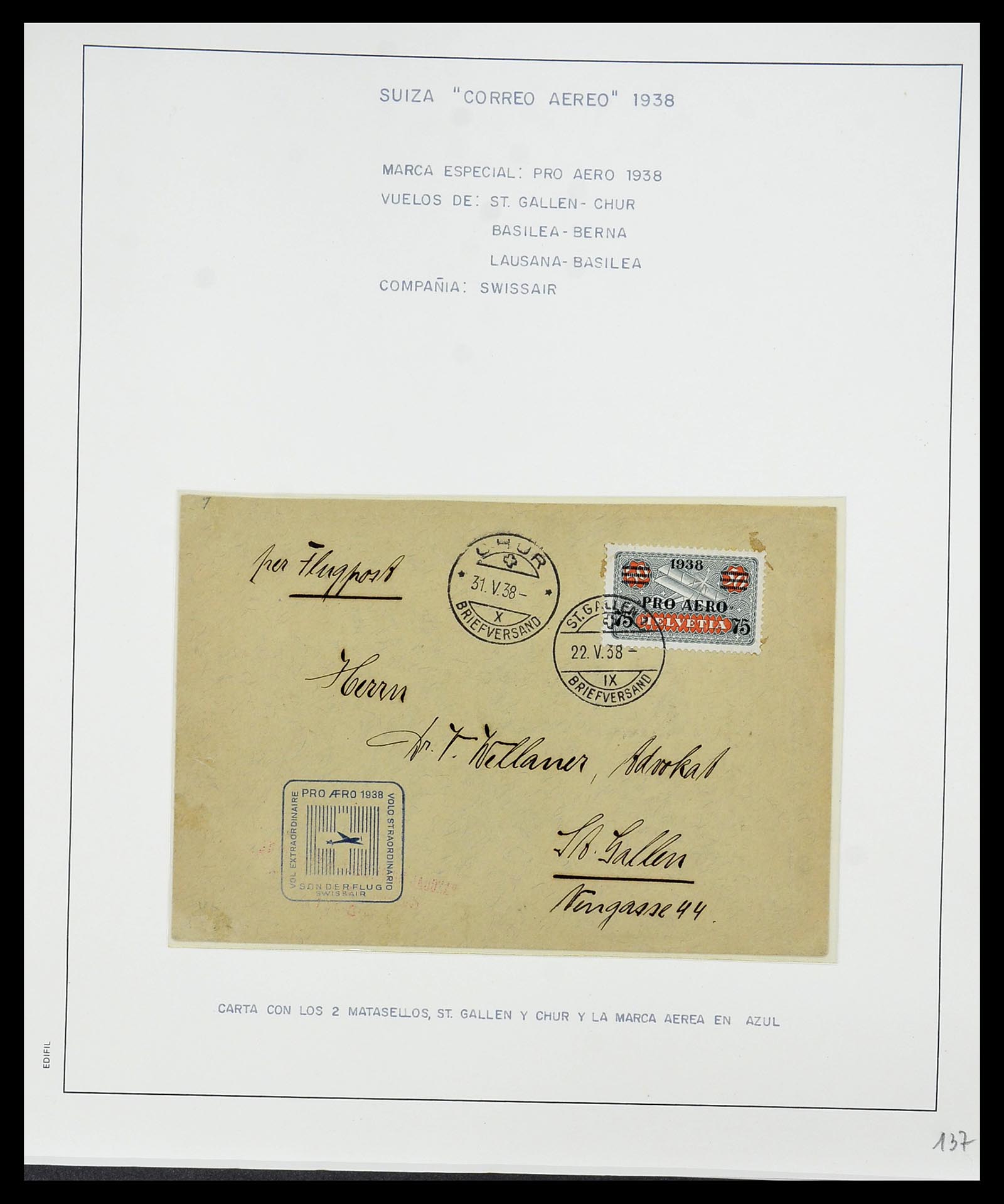 34137 075 - Postzegelverzameling 34137 Zwitserland luchtpostbrieven 1923-1963.