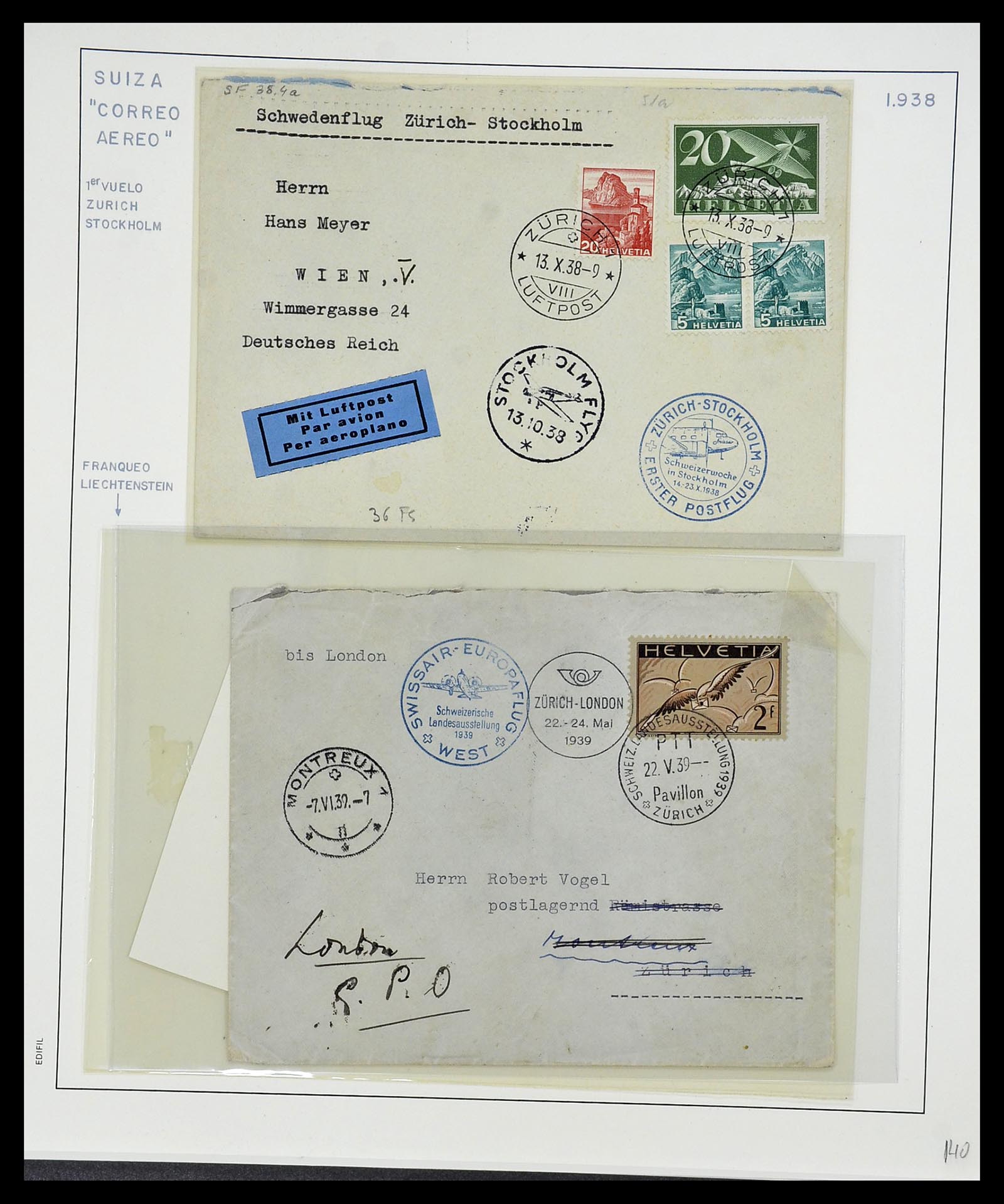 34137 078 - Postzegelverzameling 34137 Zwitserland luchtpostbrieven 1923-1963.