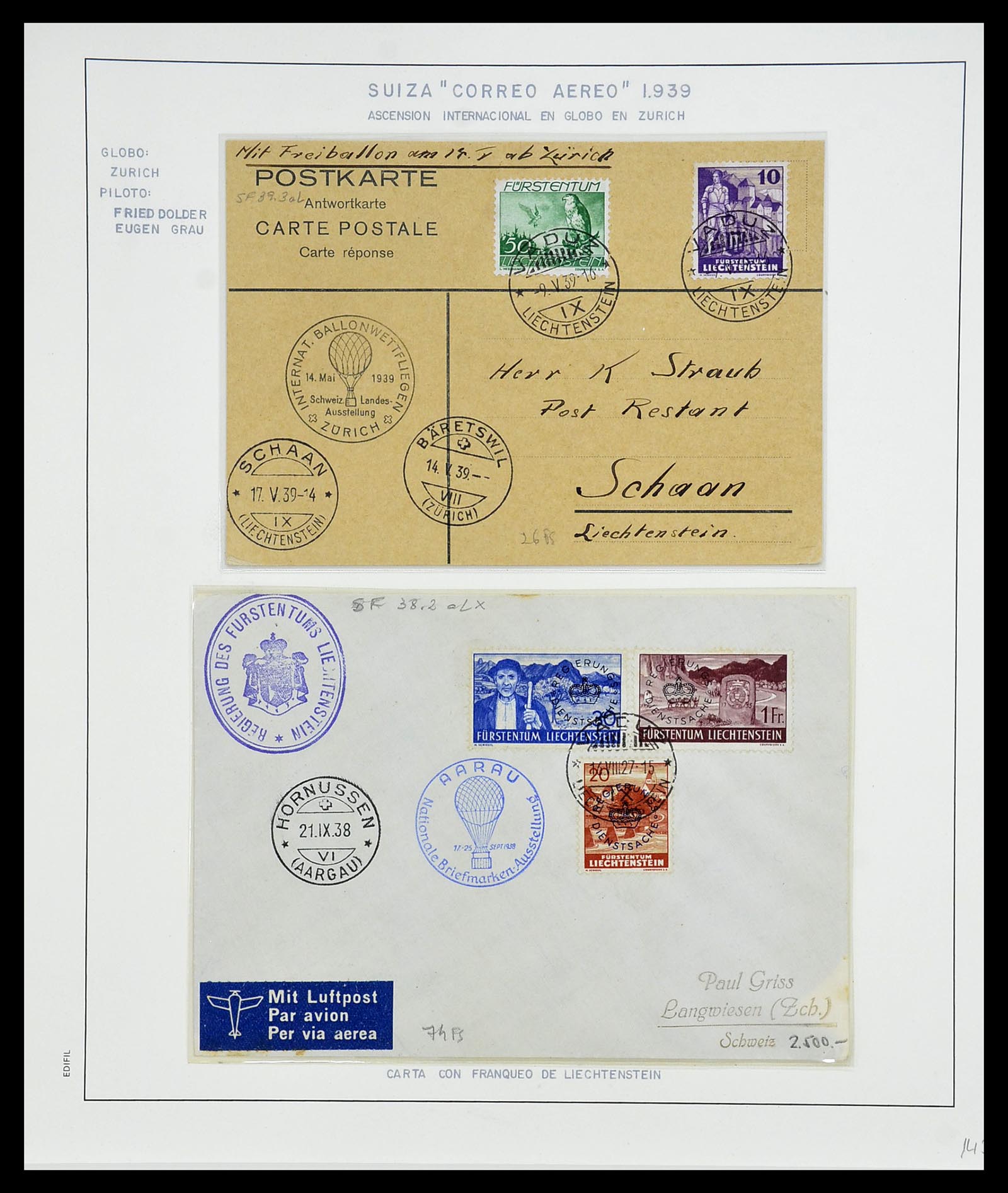 34137 081 - Postzegelverzameling 34137 Zwitserland luchtpostbrieven 1923-1963.