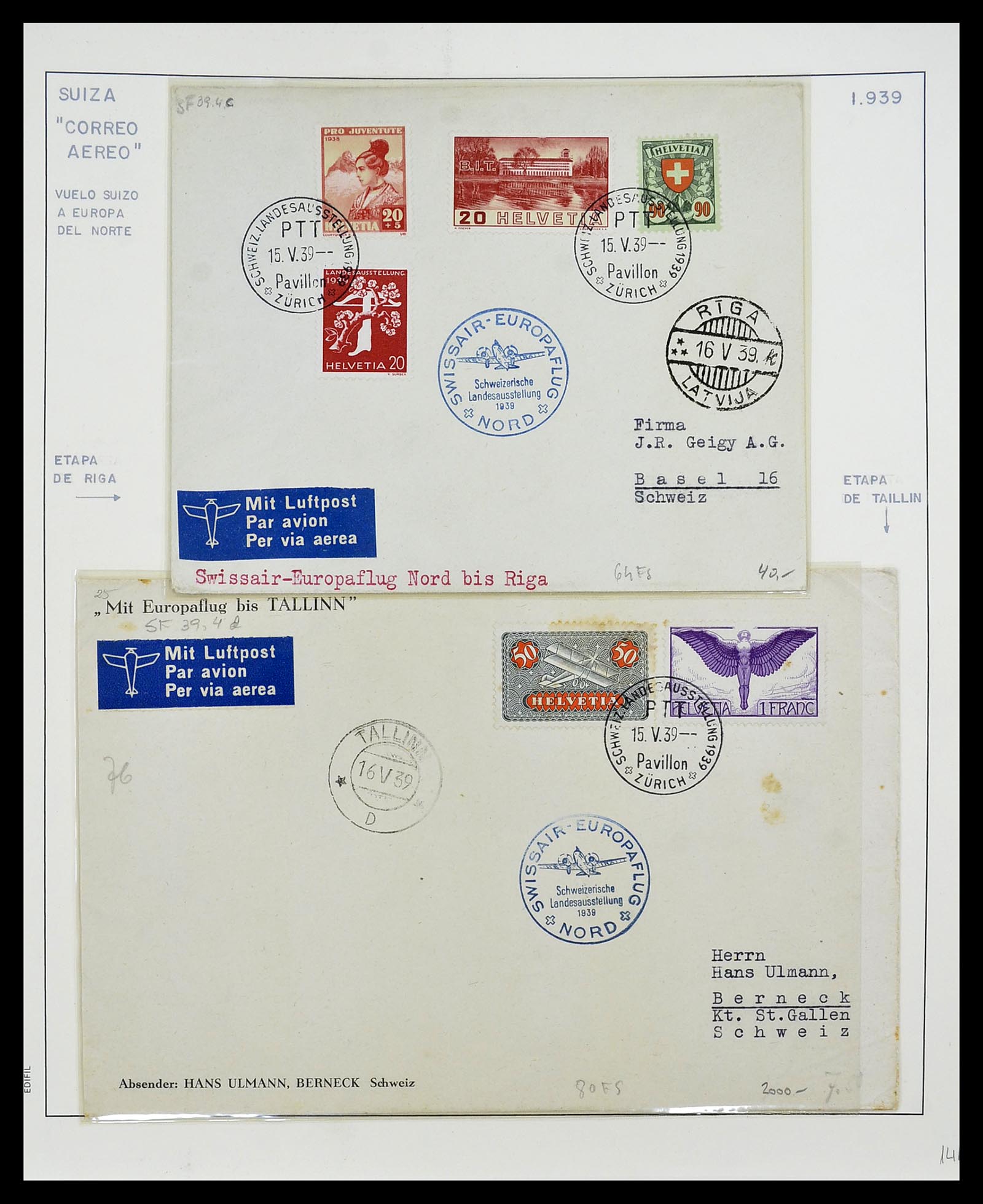 34137 084 - Postzegelverzameling 34137 Zwitserland luchtpostbrieven 1923-1963.