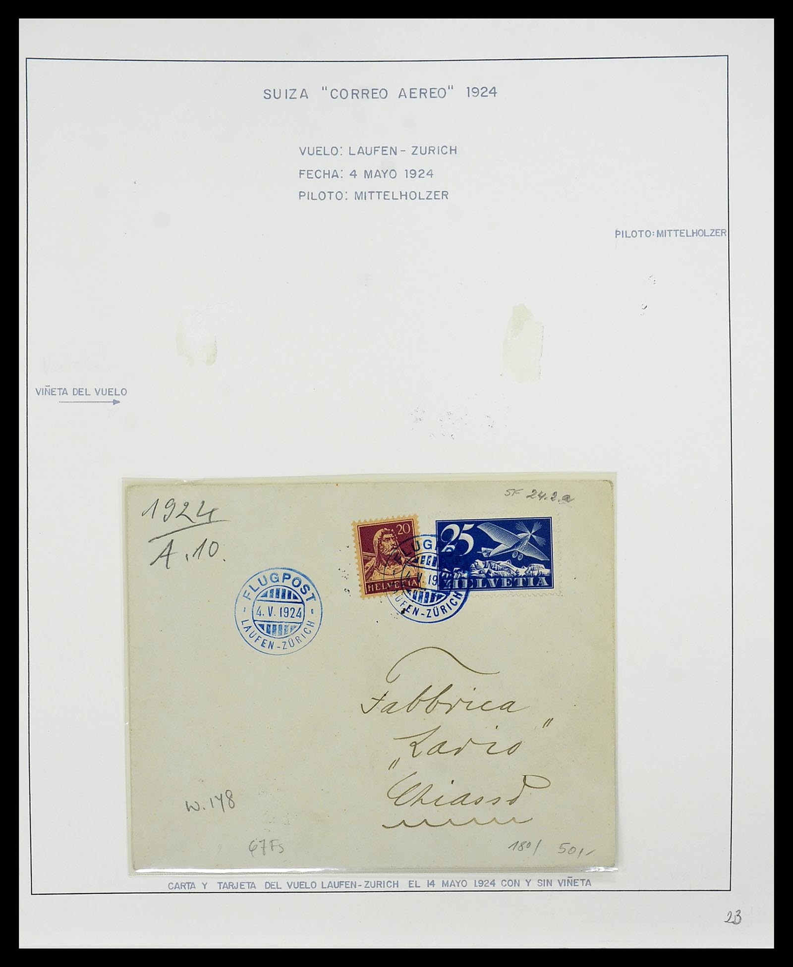 34137 091 - Postzegelverzameling 34137 Zwitserland luchtpostbrieven 1923-1963.