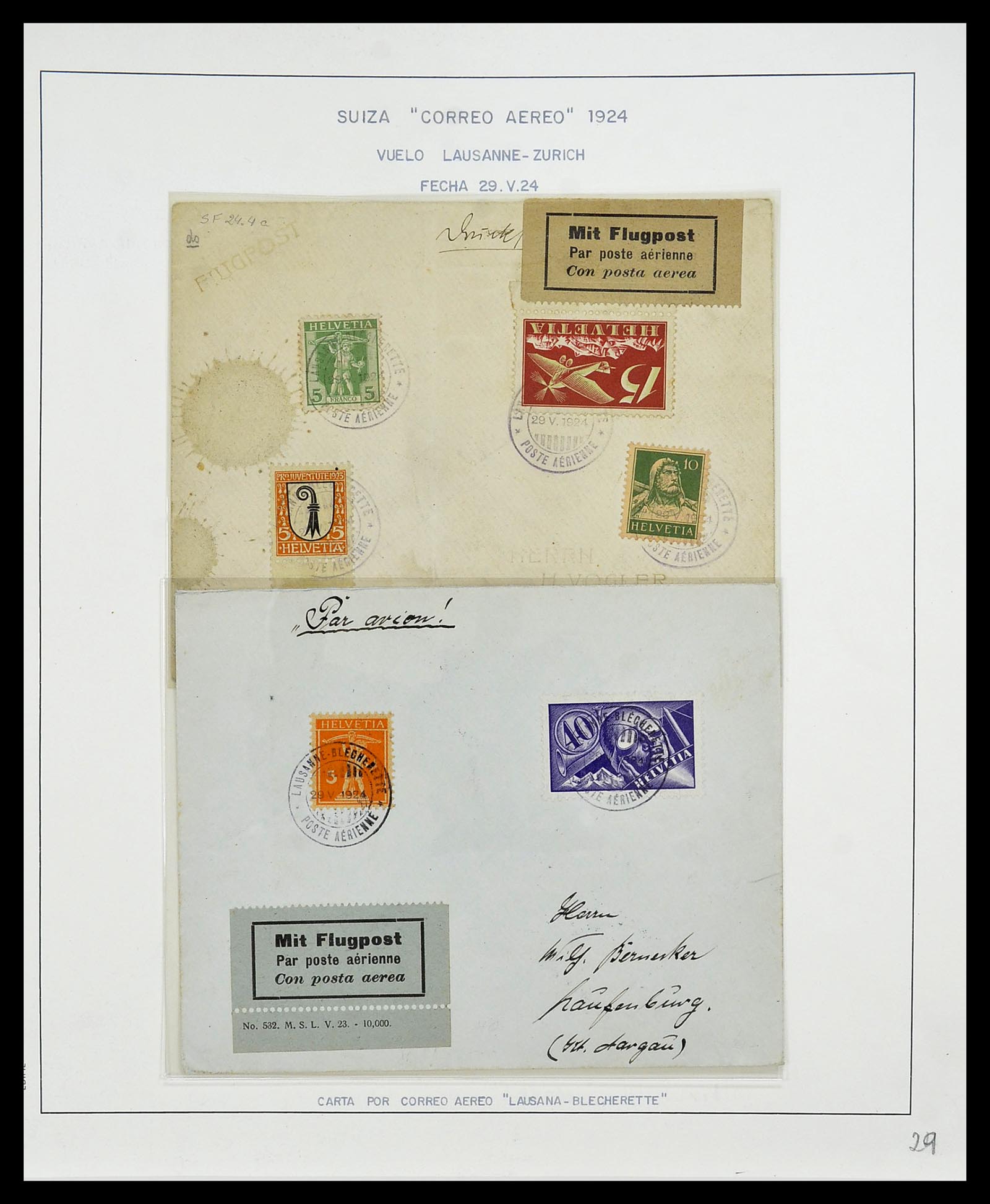 34137 095 - Postzegelverzameling 34137 Zwitserland luchtpostbrieven 1923-1963.