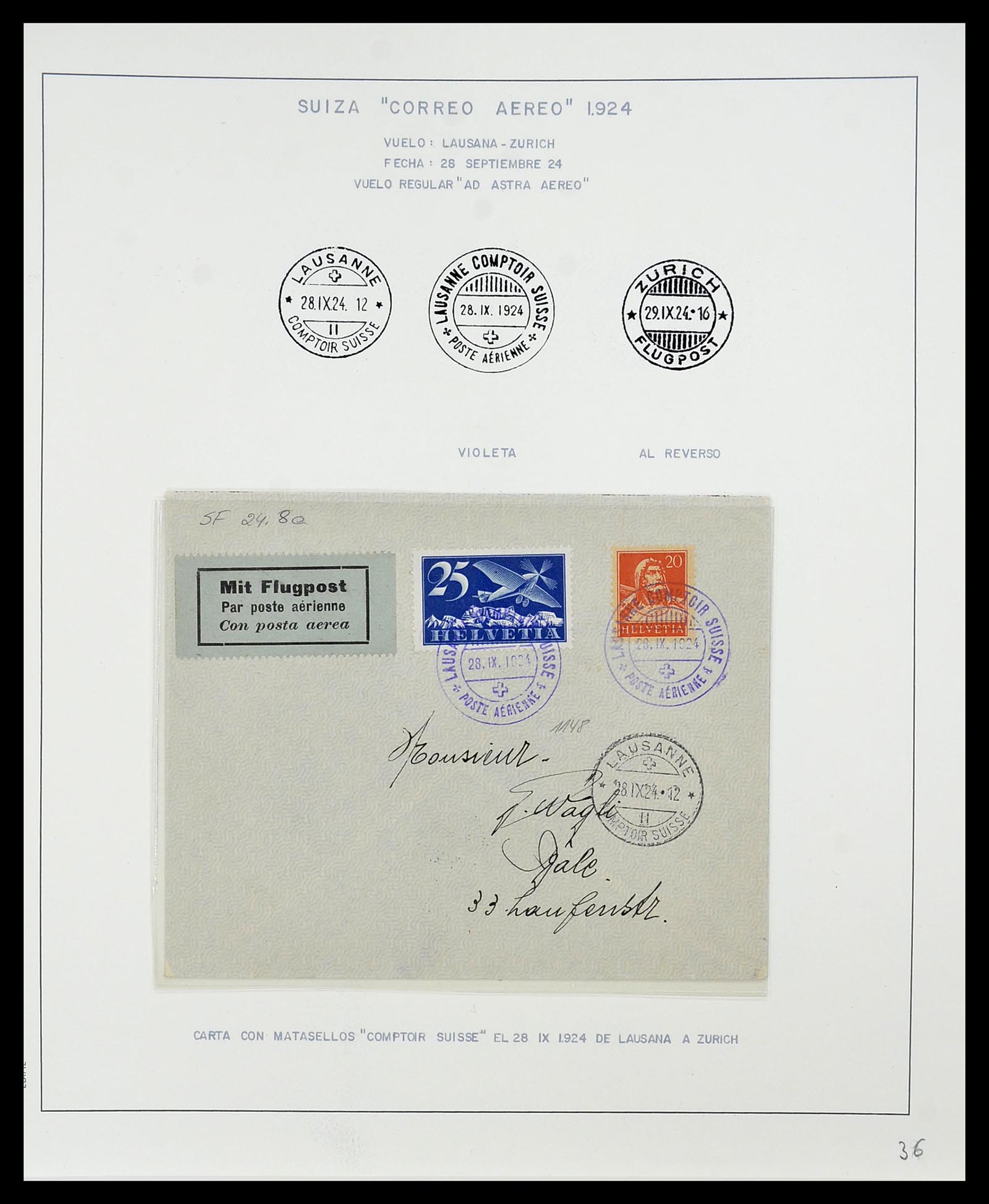 34137 096 - Postzegelverzameling 34137 Zwitserland luchtpostbrieven 1923-1963.