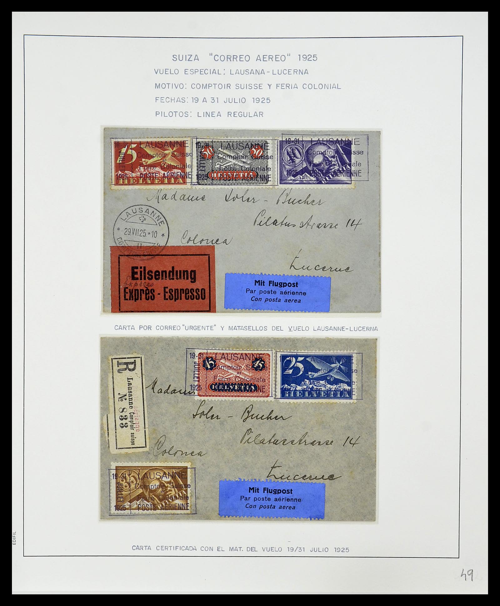 34137 102 - Postzegelverzameling 34137 Zwitserland luchtpostbrieven 1923-1963.