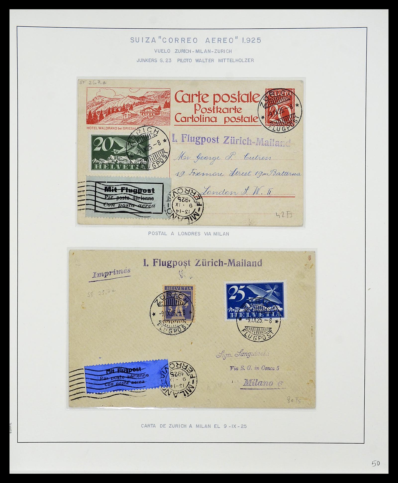 34137 103 - Postzegelverzameling 34137 Zwitserland luchtpostbrieven 1923-1963.