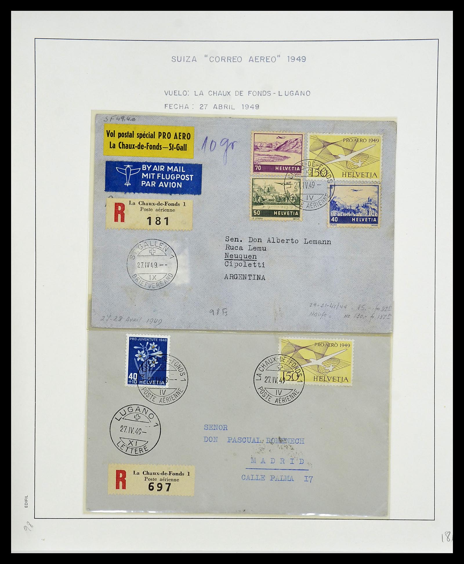34137 113 - Postzegelverzameling 34137 Zwitserland luchtpostbrieven 1923-1963.