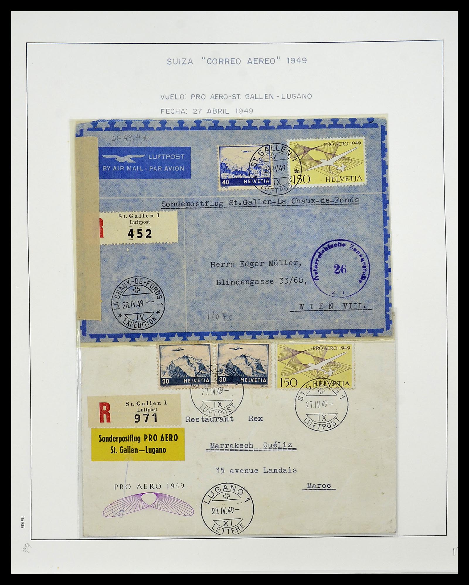 34137 114 - Postzegelverzameling 34137 Zwitserland luchtpostbrieven 1923-1963.