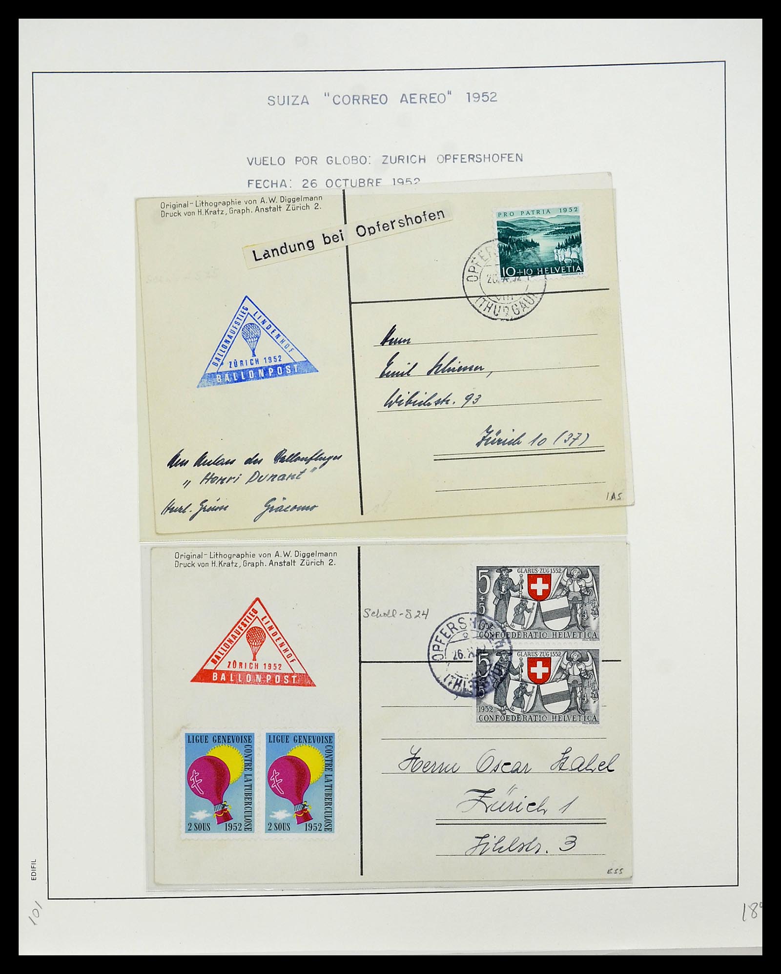 34137 116 - Postzegelverzameling 34137 Zwitserland luchtpostbrieven 1923-1963.