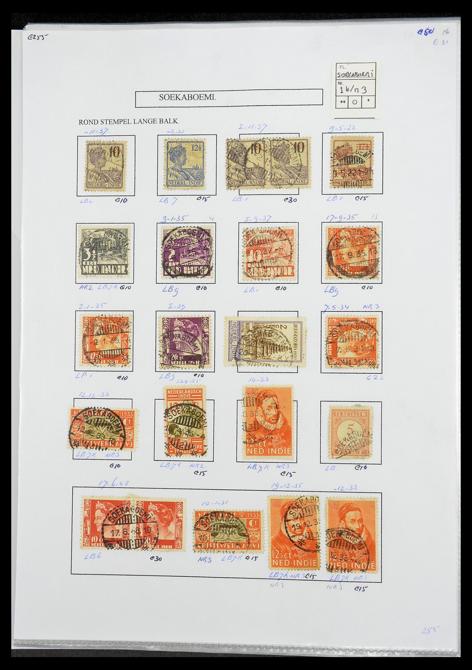 34693 350 - Postzegelverzameling 34693 Nederlands Indië stempels 1917-1948.