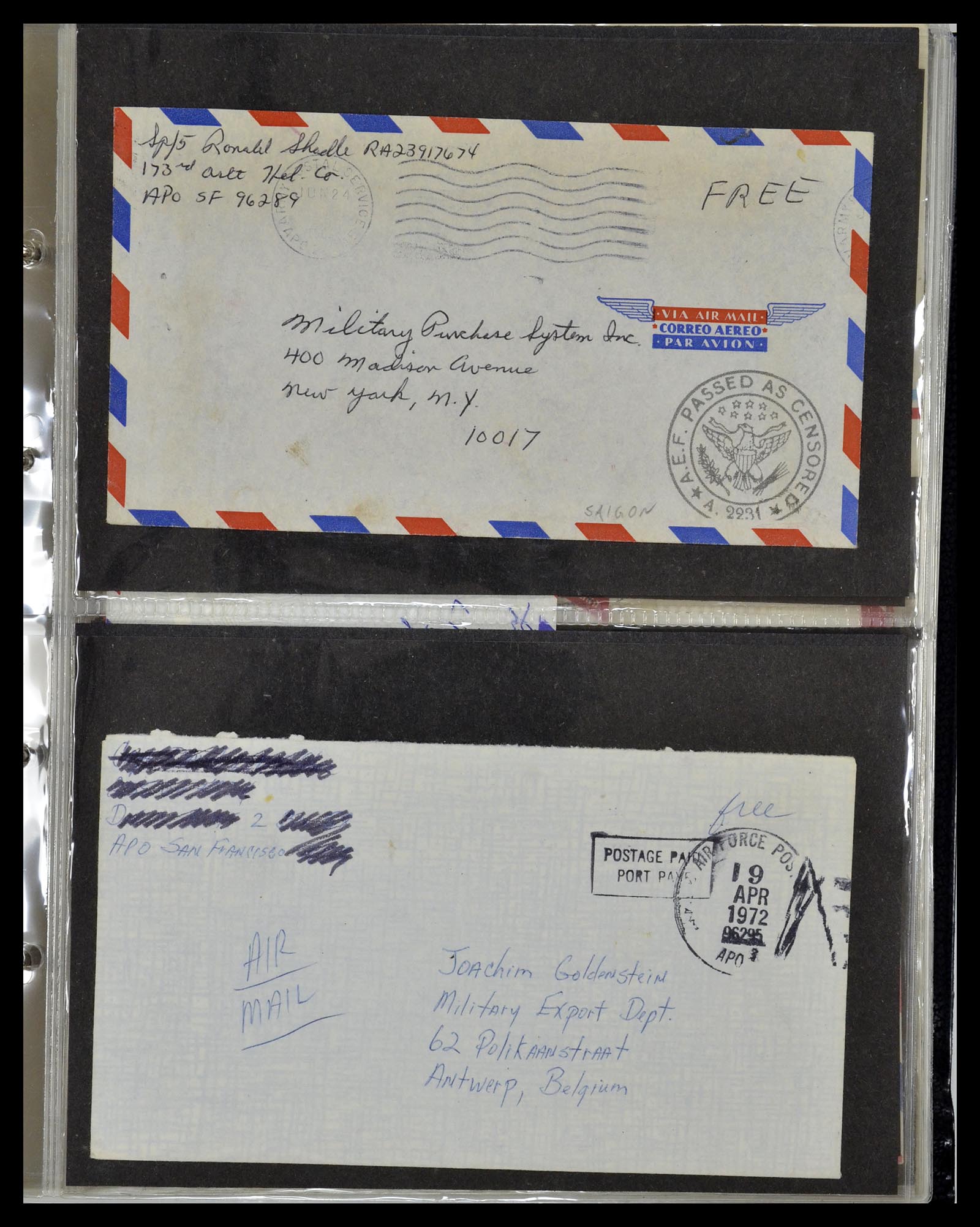 34960 097 - Postzegelverzameling 34960 USA veldpost brieven 1941-1973.