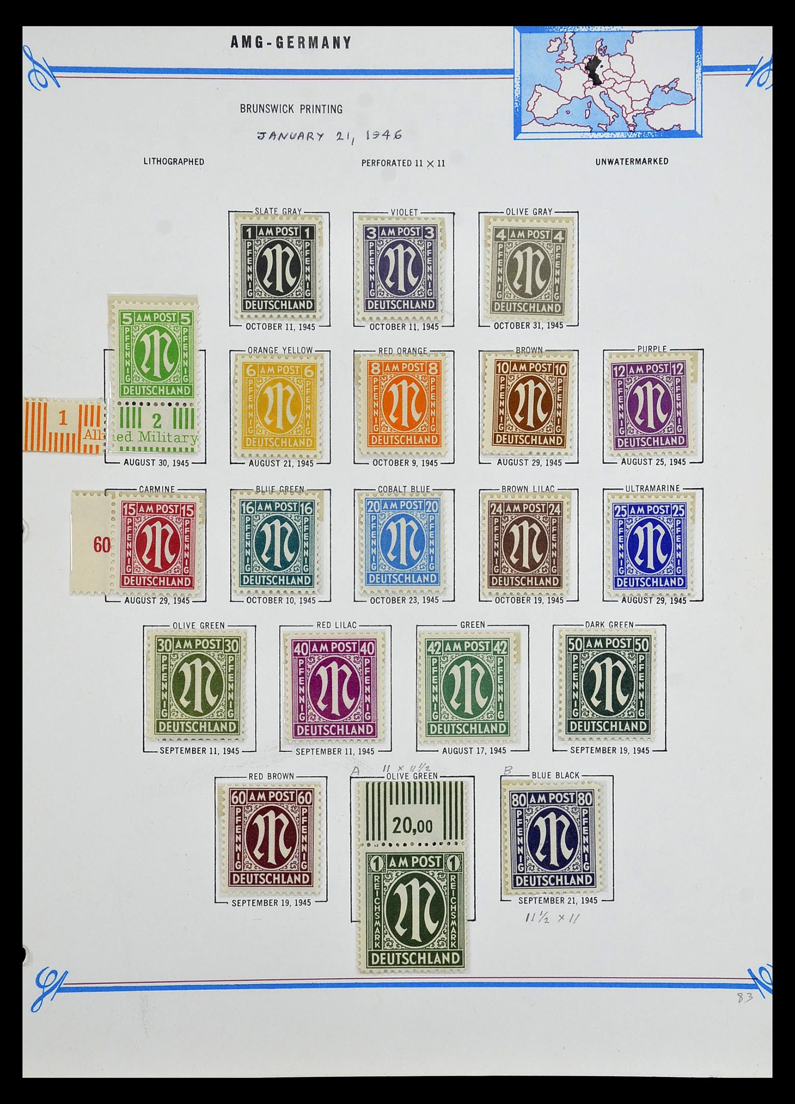 35109 012 - Postzegelverzameling 35109 AMG 1943-1952.