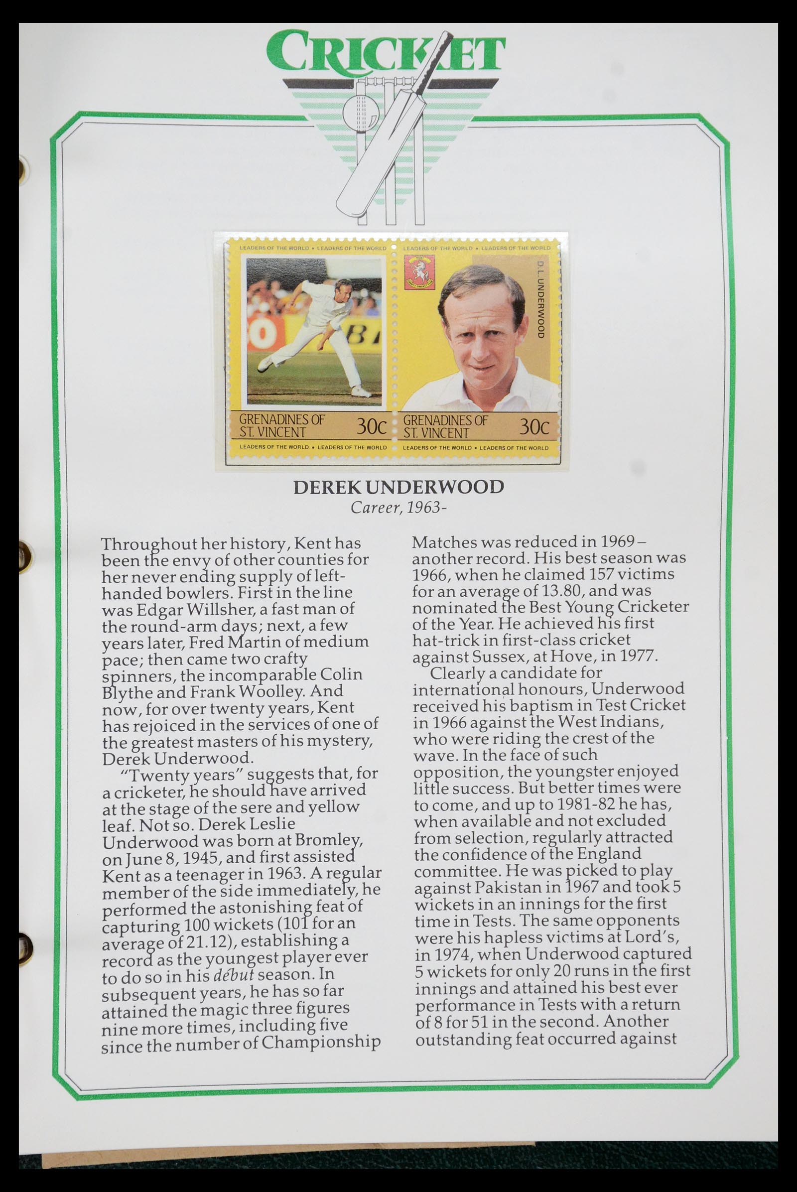 35594 293 - Postzegelverzameling 35594 Motief Cricket 1962-1996.
