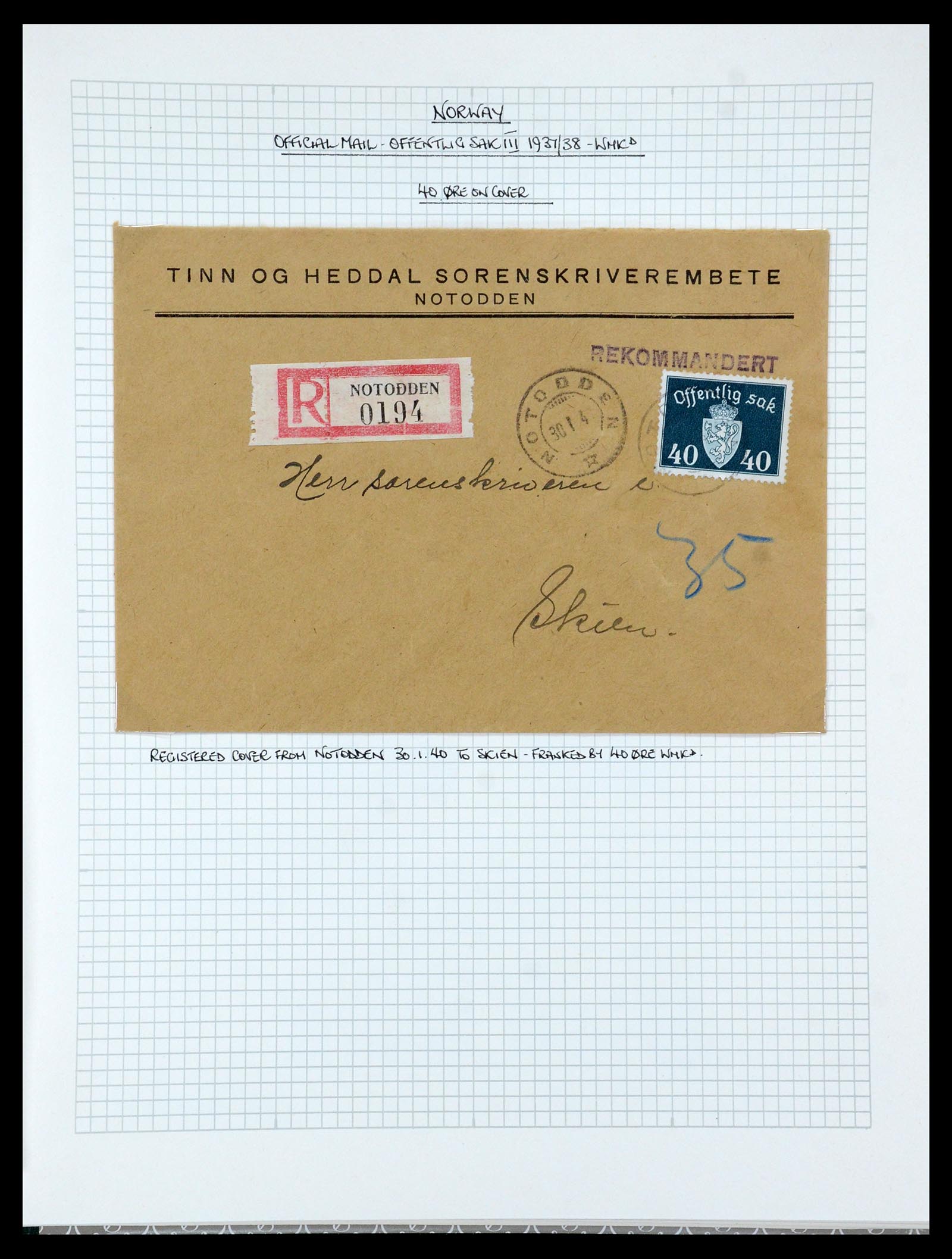 35667 124 - Postzegelverzameling 35667 Noorwegen dienst 1849-1982.