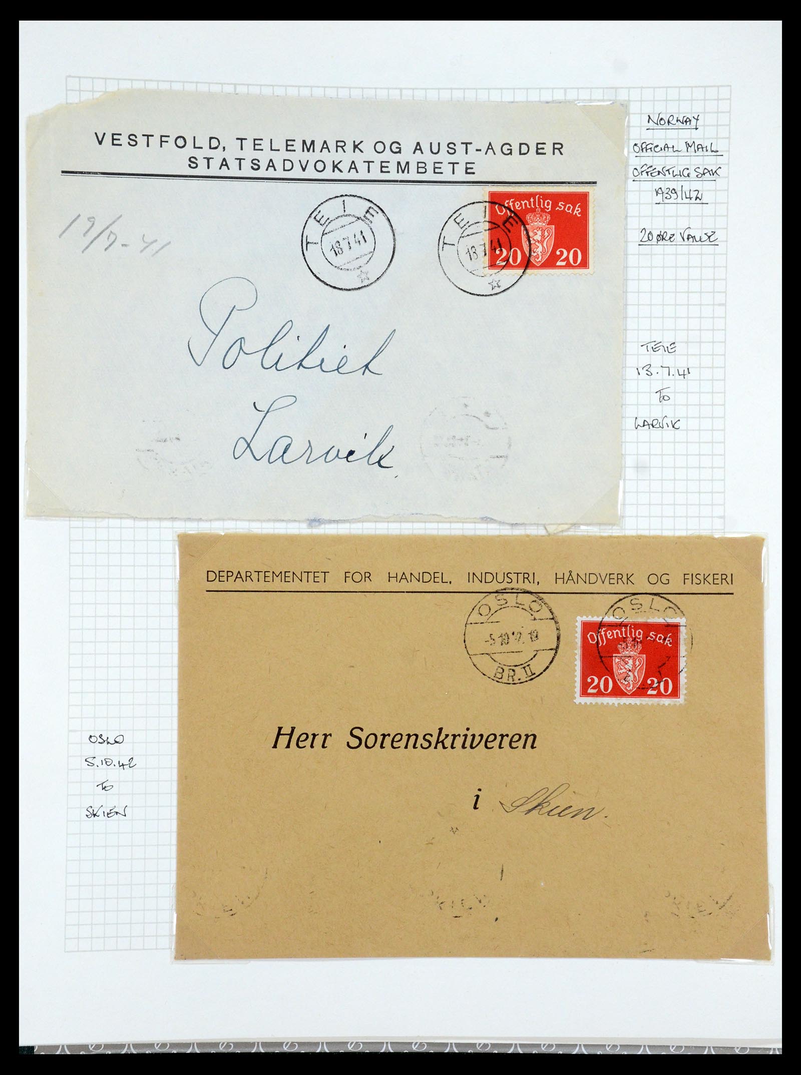 35667 138 - Postzegelverzameling 35667 Noorwegen dienst 1849-1982.