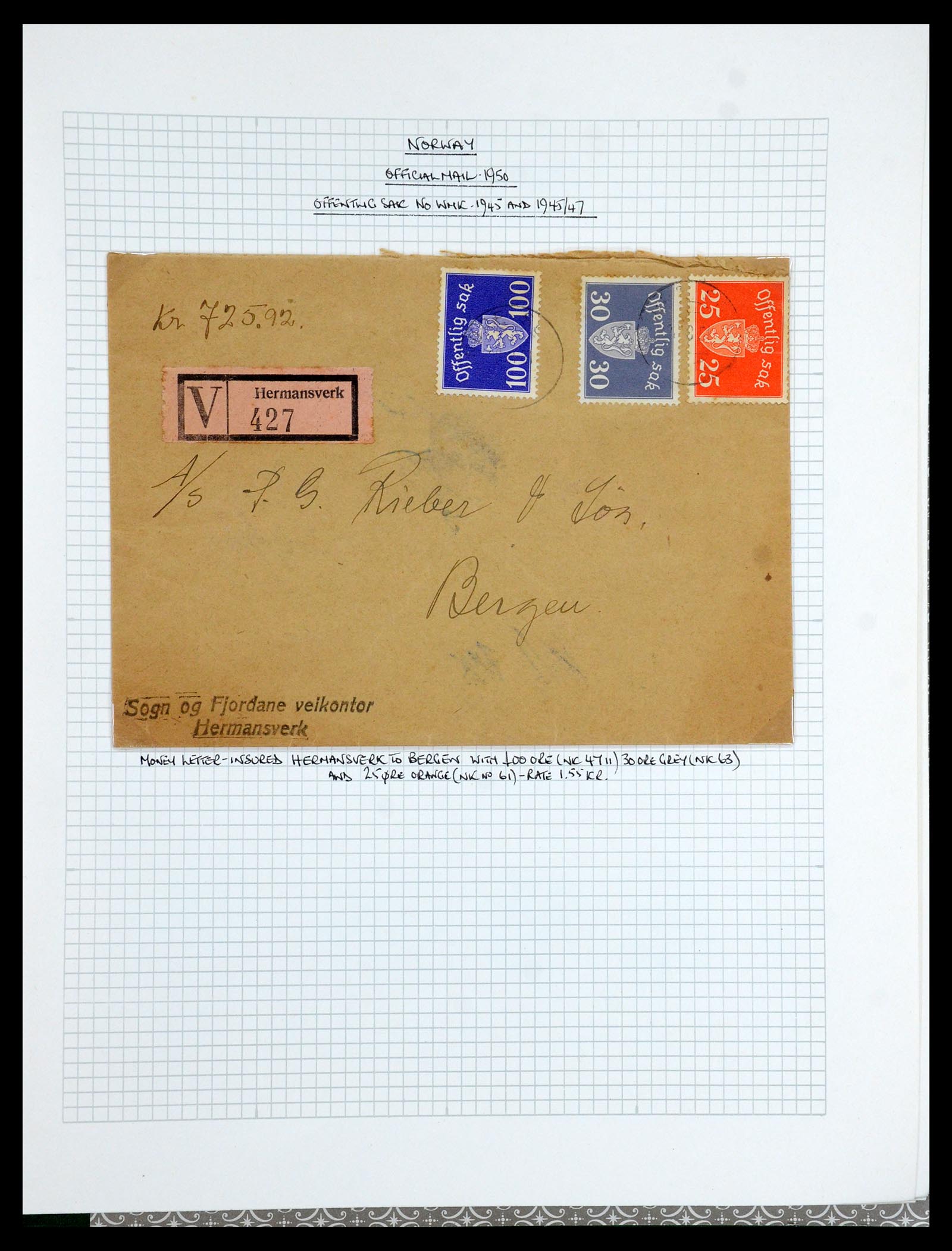 35667 175 - Postzegelverzameling 35667 Noorwegen dienst 1849-1982.