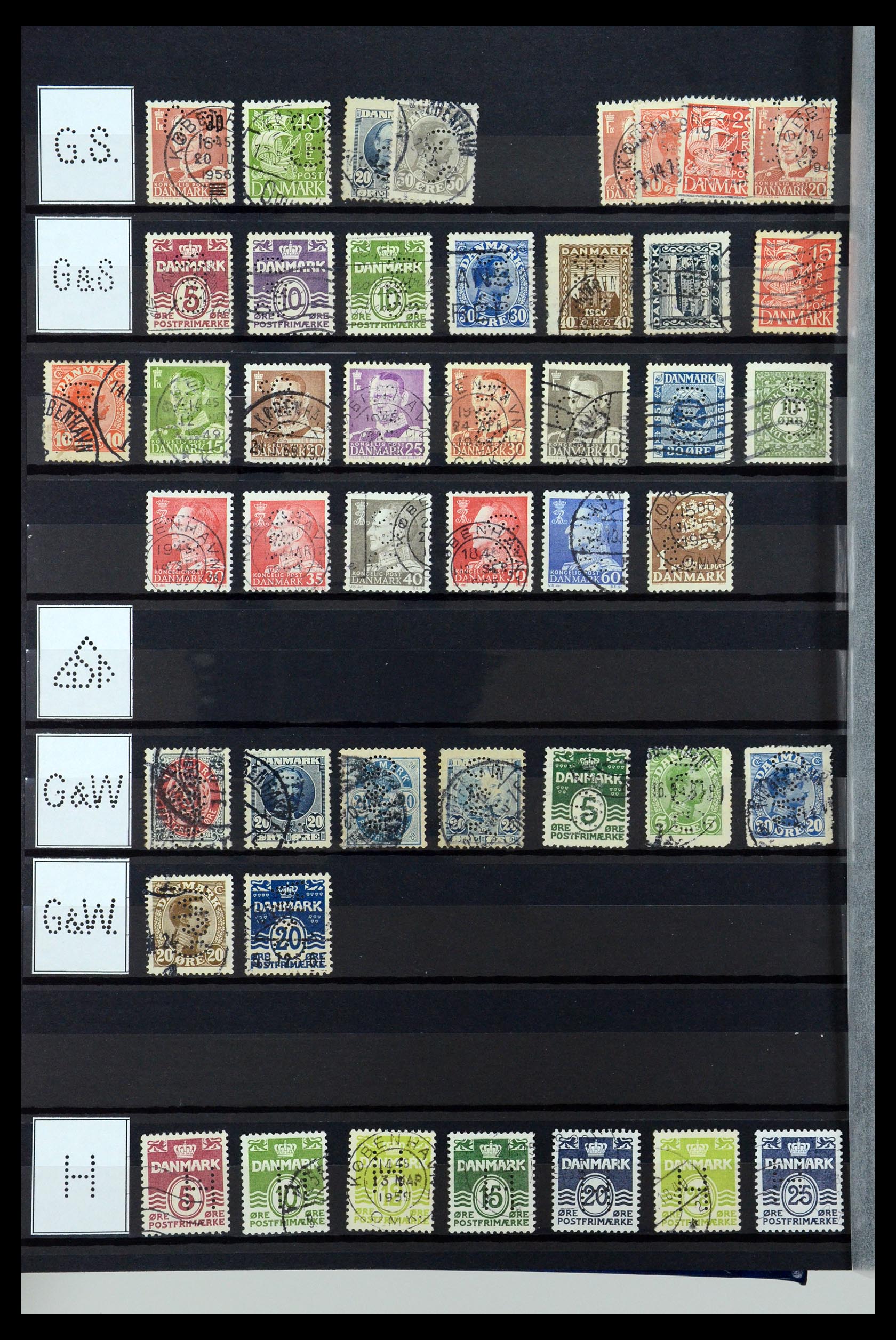 36396 121 - Postzegelverzameling 36396 Denemarken perfins.