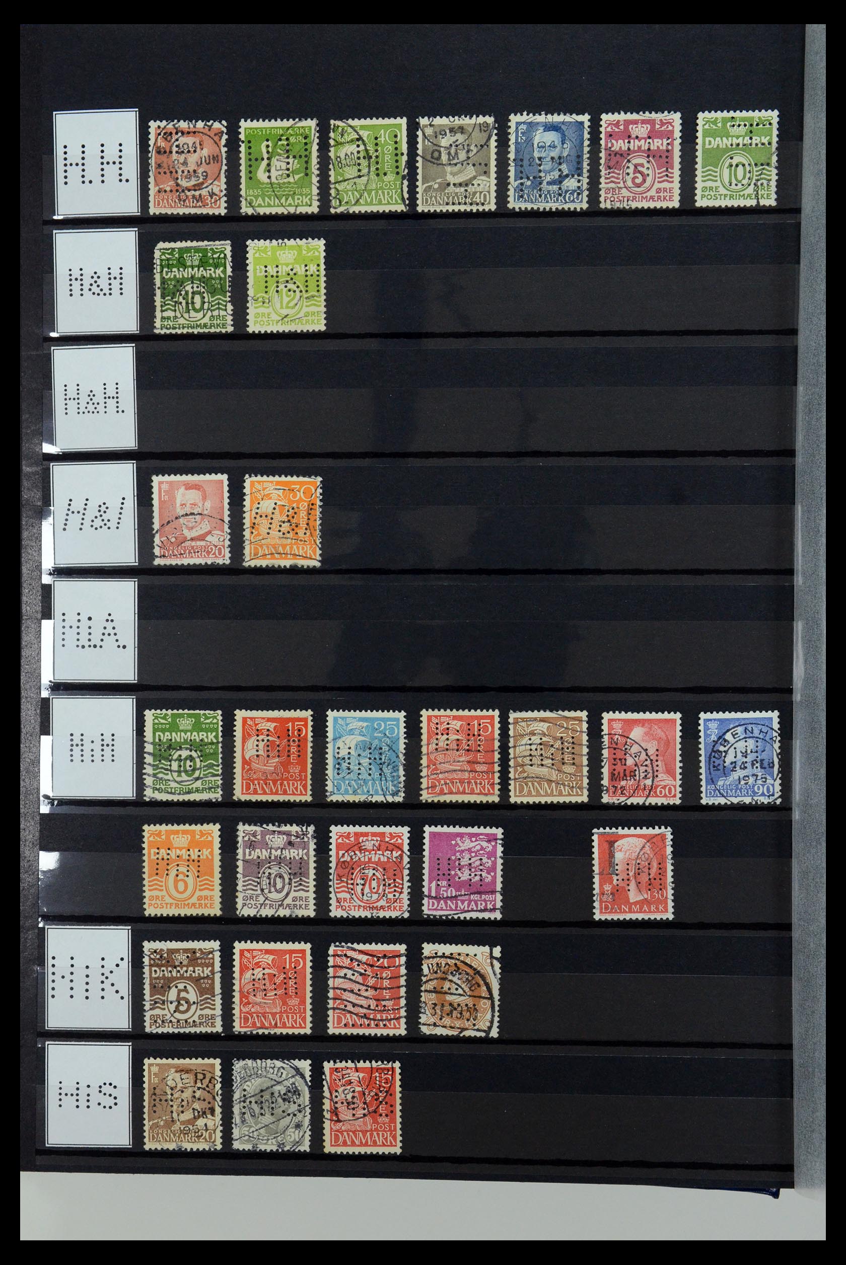 36396 129 - Postzegelverzameling 36396 Denemarken perfins.