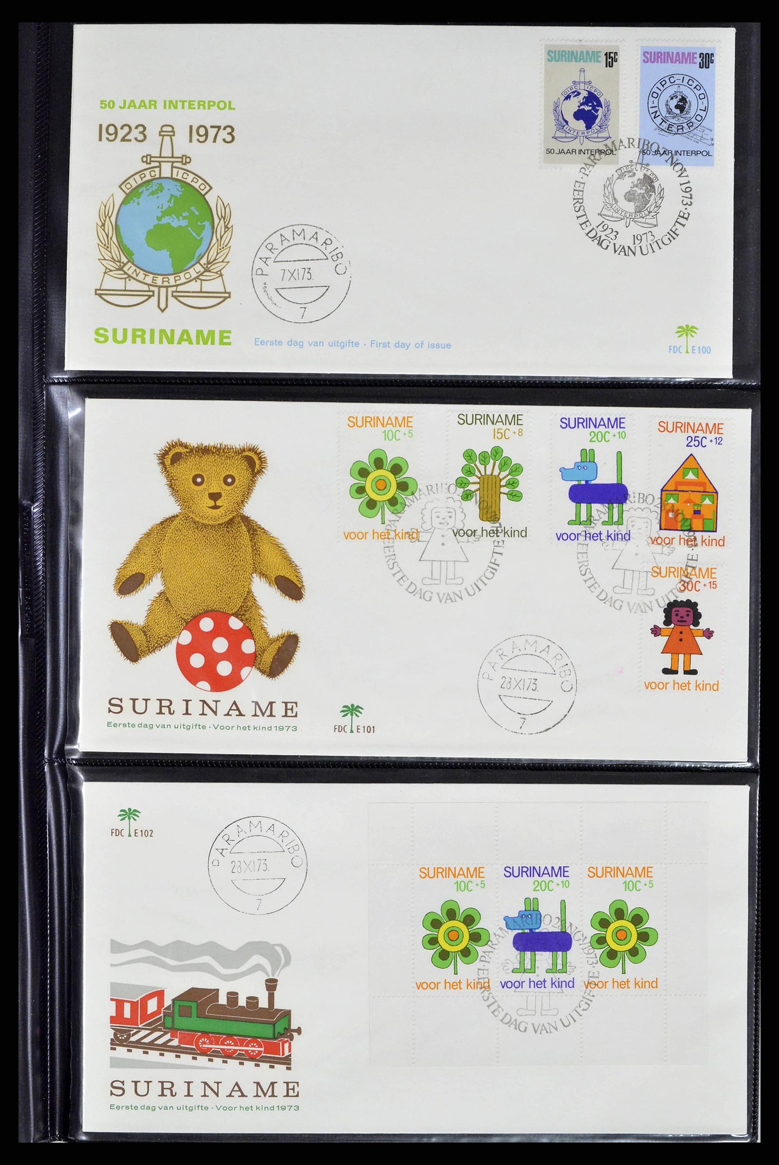 38514 0019 - Postzegelverzameling 38514 Suriname FDC's 1969-2001.