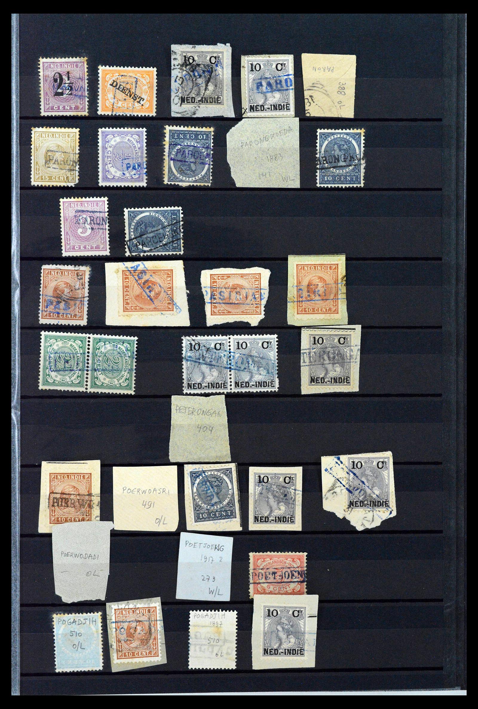 38784 0117 - Postzegelverzameling 38784 Nederlands Indië langstempels.