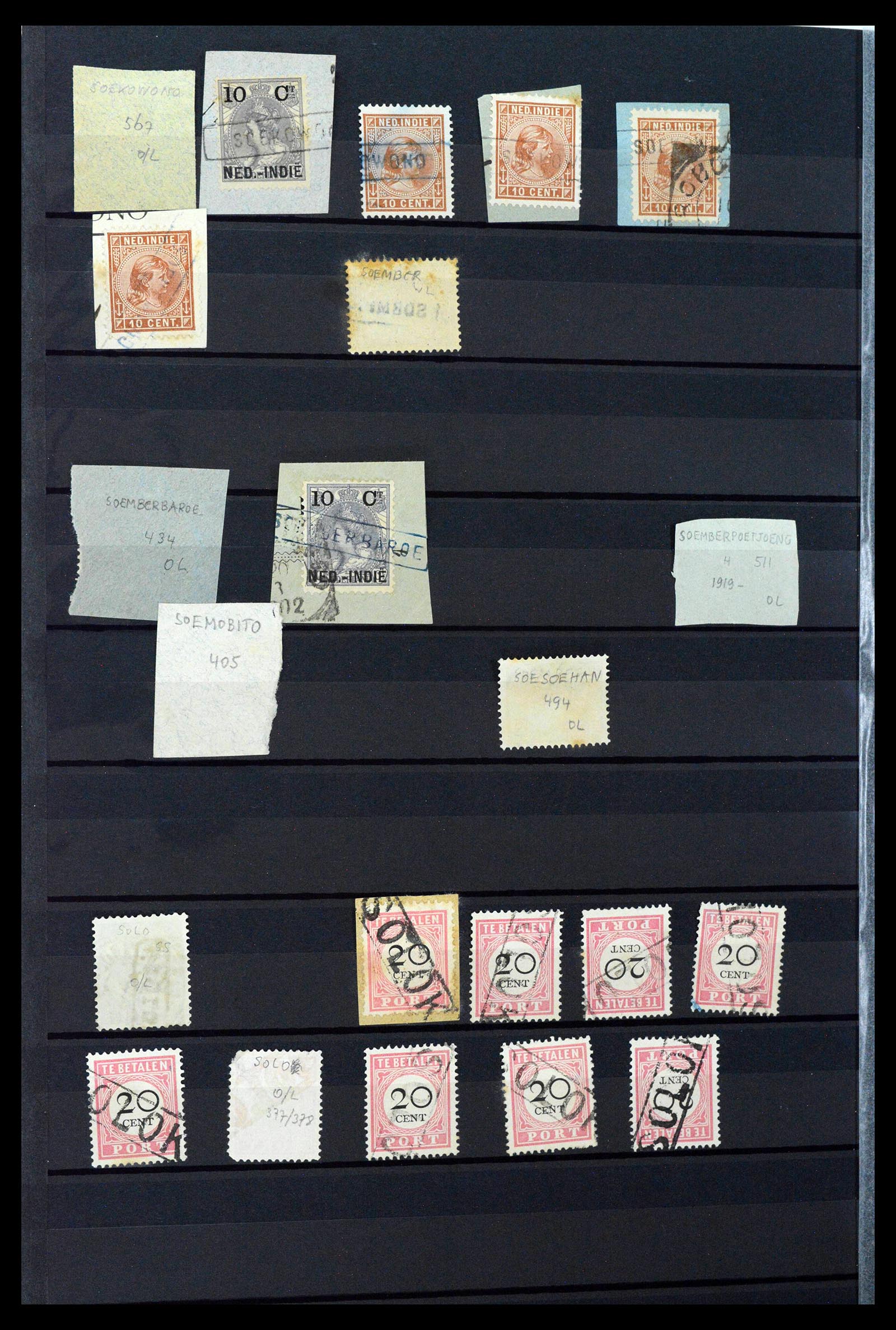 38784 0120 - Postzegelverzameling 38784 Nederlands Indië langstempels.