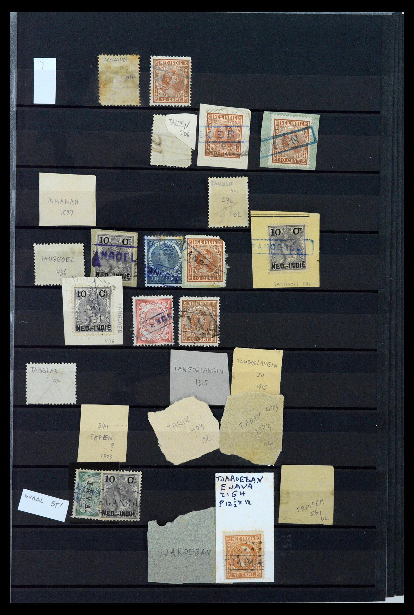 38784 0121 - Postzegelverzameling 38784 Nederlands Indië langstempels.