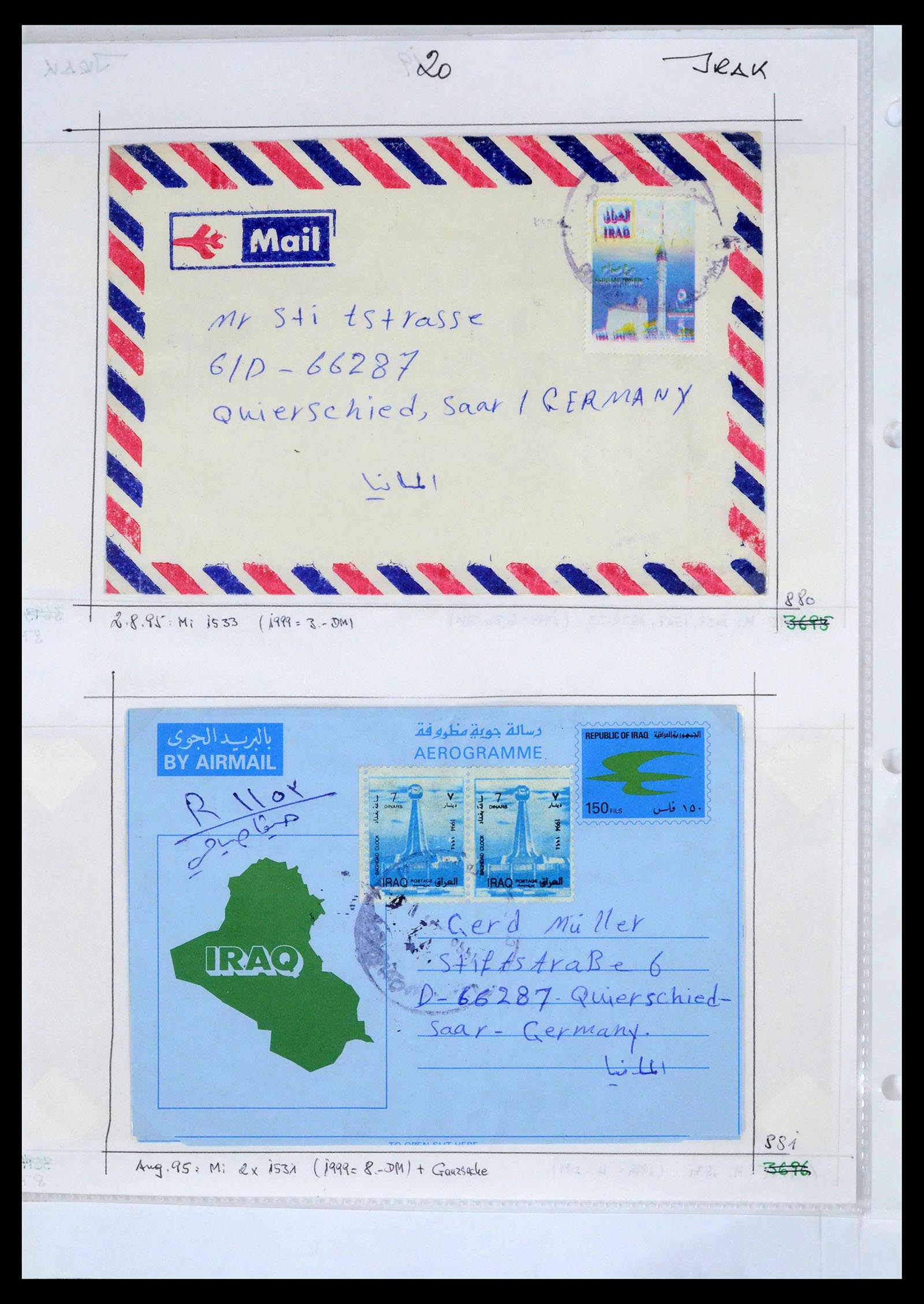 39418 0061 - Postzegelverzameling 39418 Irak brieven 1921-2001.