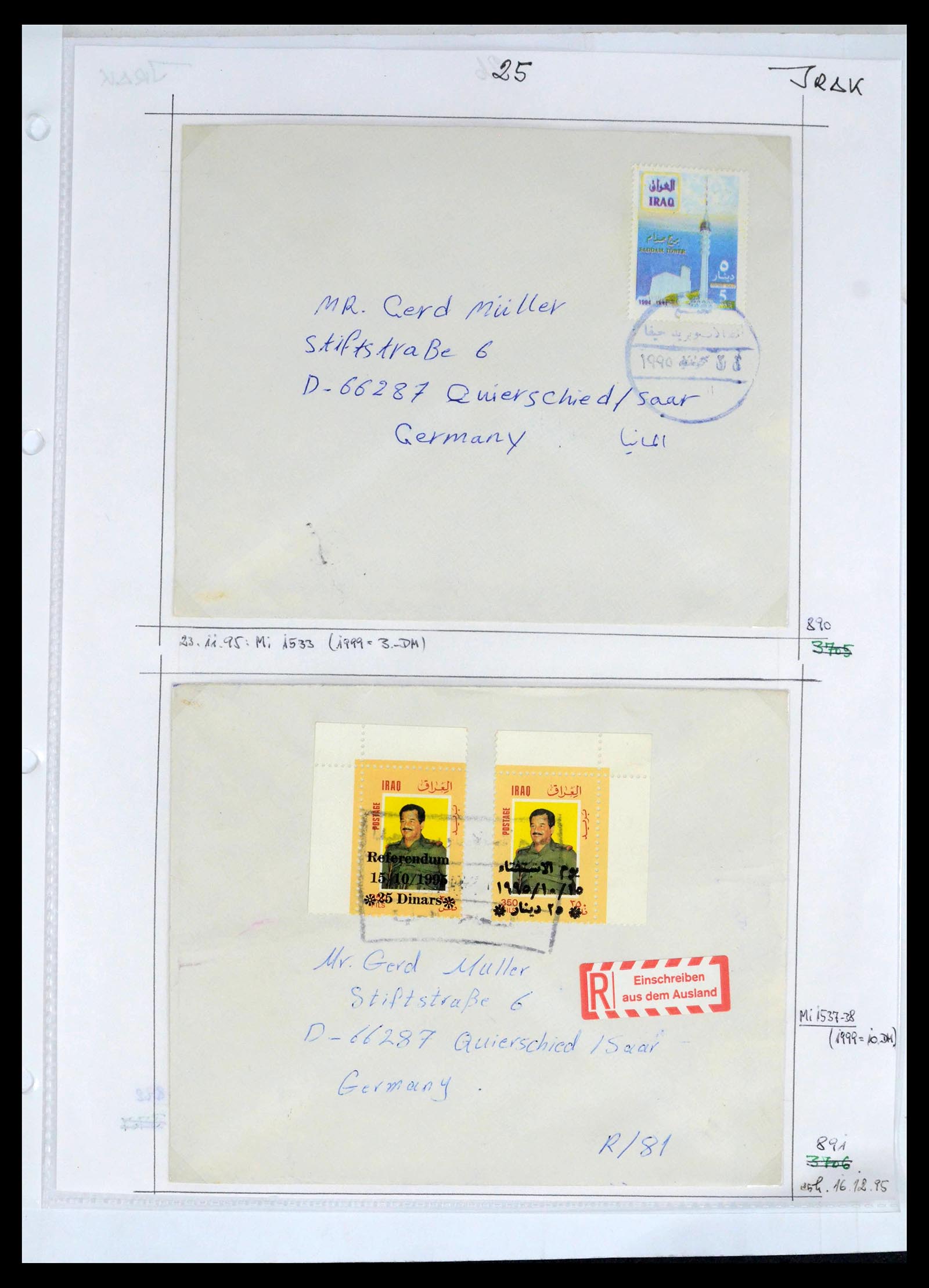 39418 0066 - Postzegelverzameling 39418 Irak brieven 1921-2001.