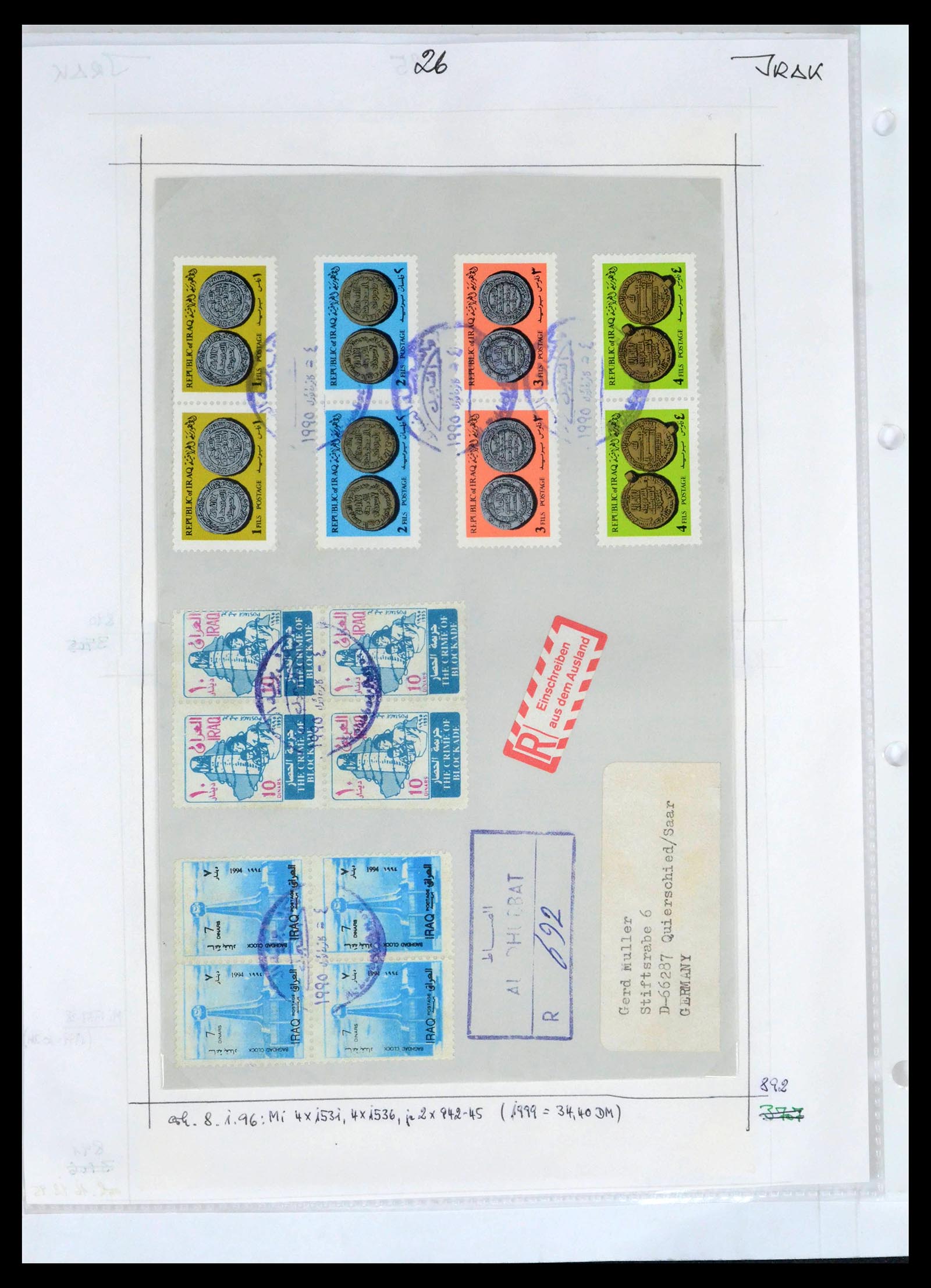 39418 0067 - Postzegelverzameling 39418 Irak brieven 1921-2001.
