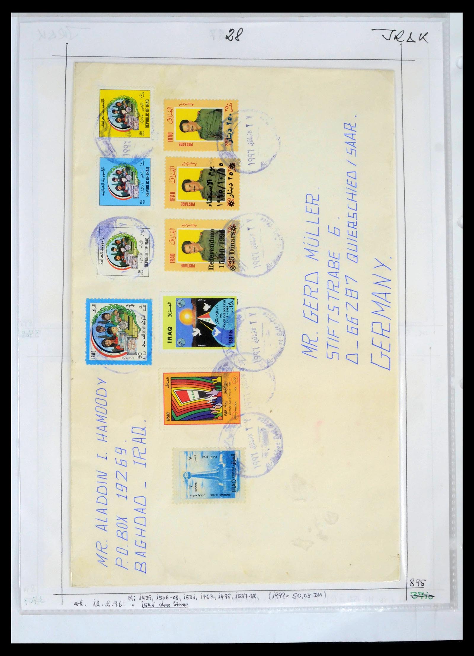 39418 0069 - Postzegelverzameling 39418 Irak brieven 1921-2001.