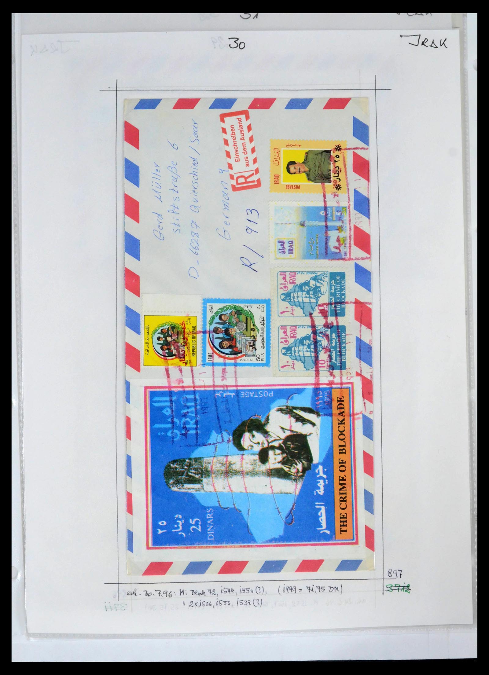 39418 0071 - Postzegelverzameling 39418 Irak brieven 1921-2001.