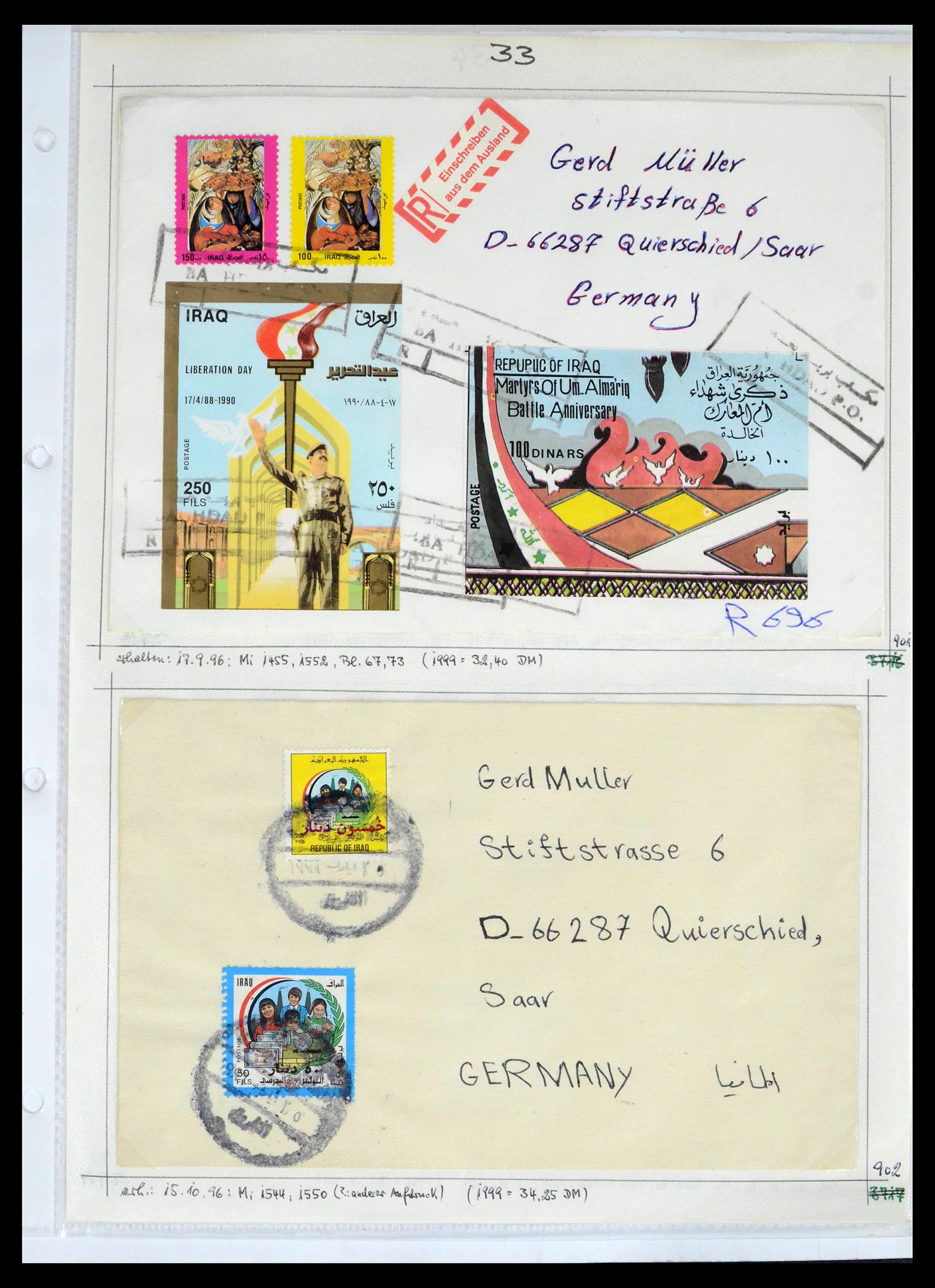 39418 0074 - Postzegelverzameling 39418 Irak brieven 1921-2001.