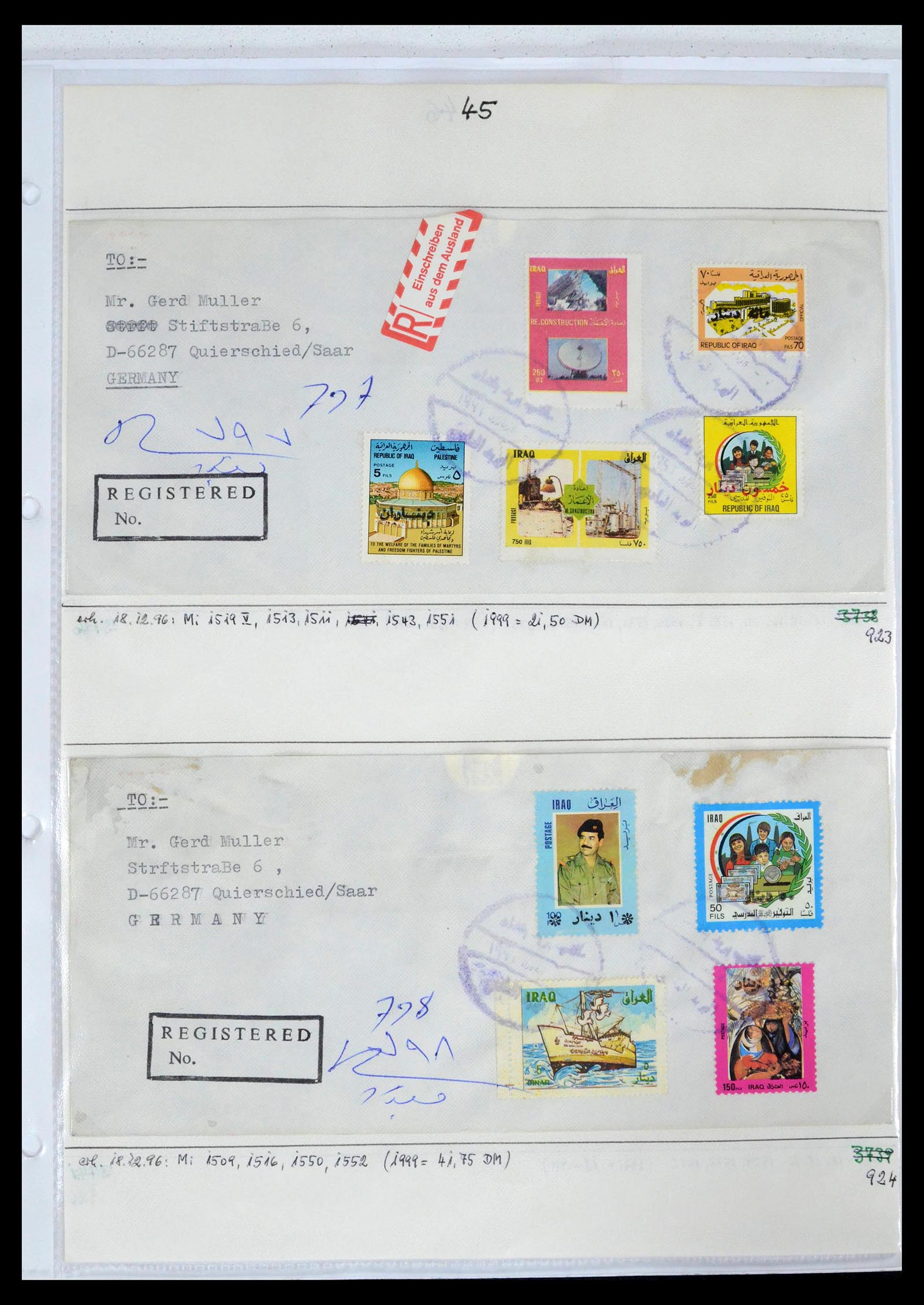 39418 0080 - Postzegelverzameling 39418 Irak brieven 1921-2001.