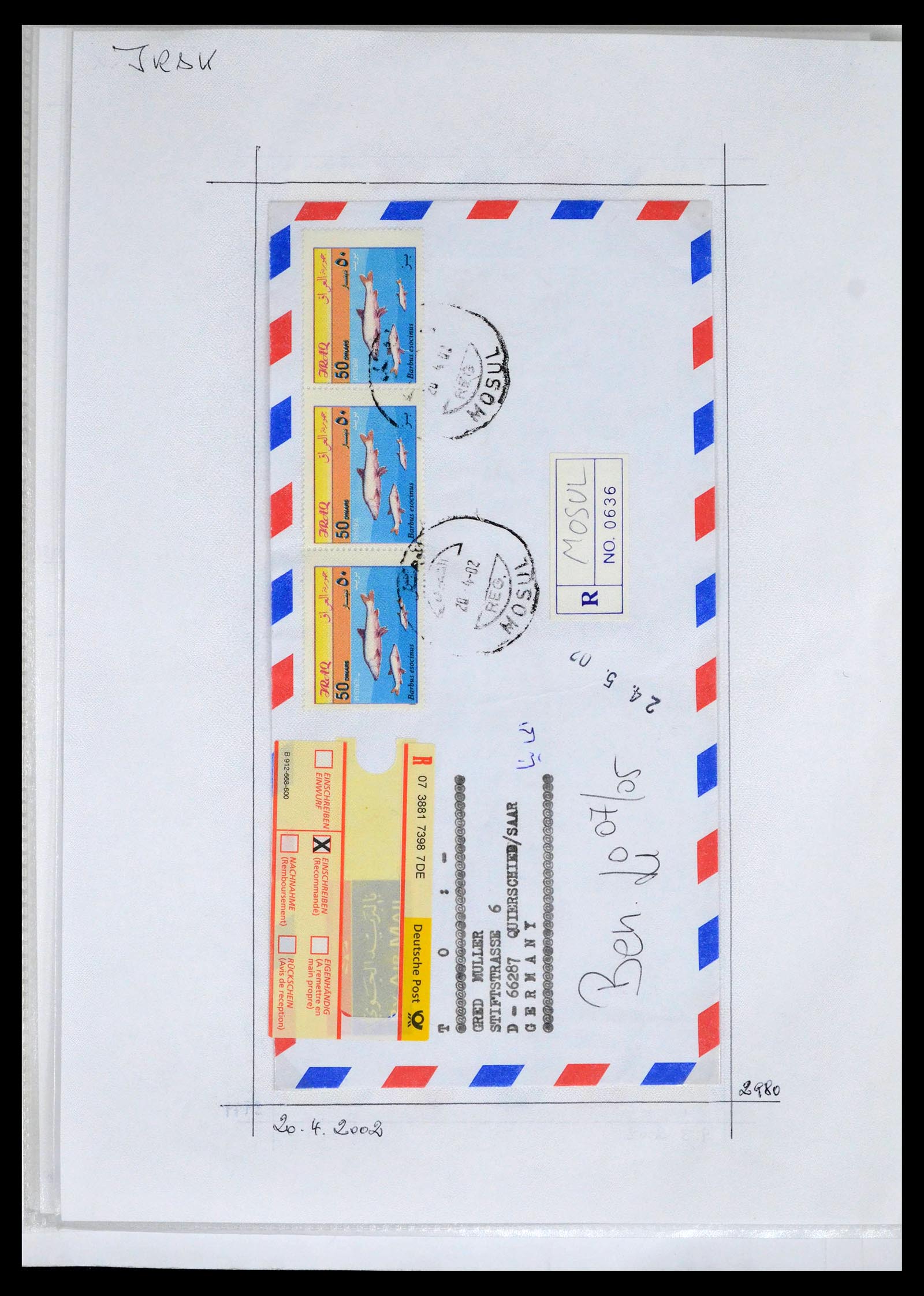 39418 0105 - Postzegelverzameling 39418 Irak brieven 1921-2001.