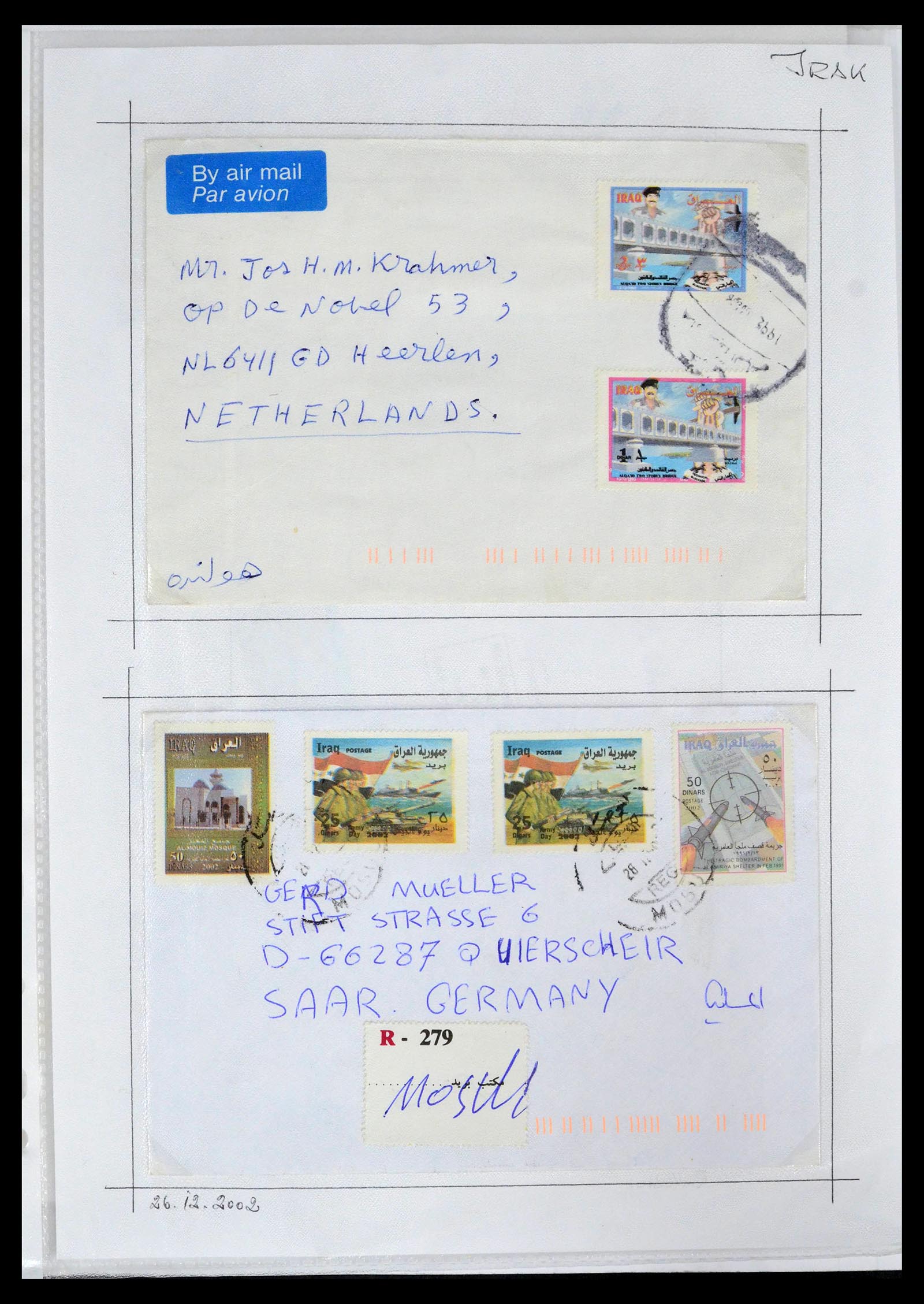 39418 0110 - Postzegelverzameling 39418 Irak brieven 1921-2001.