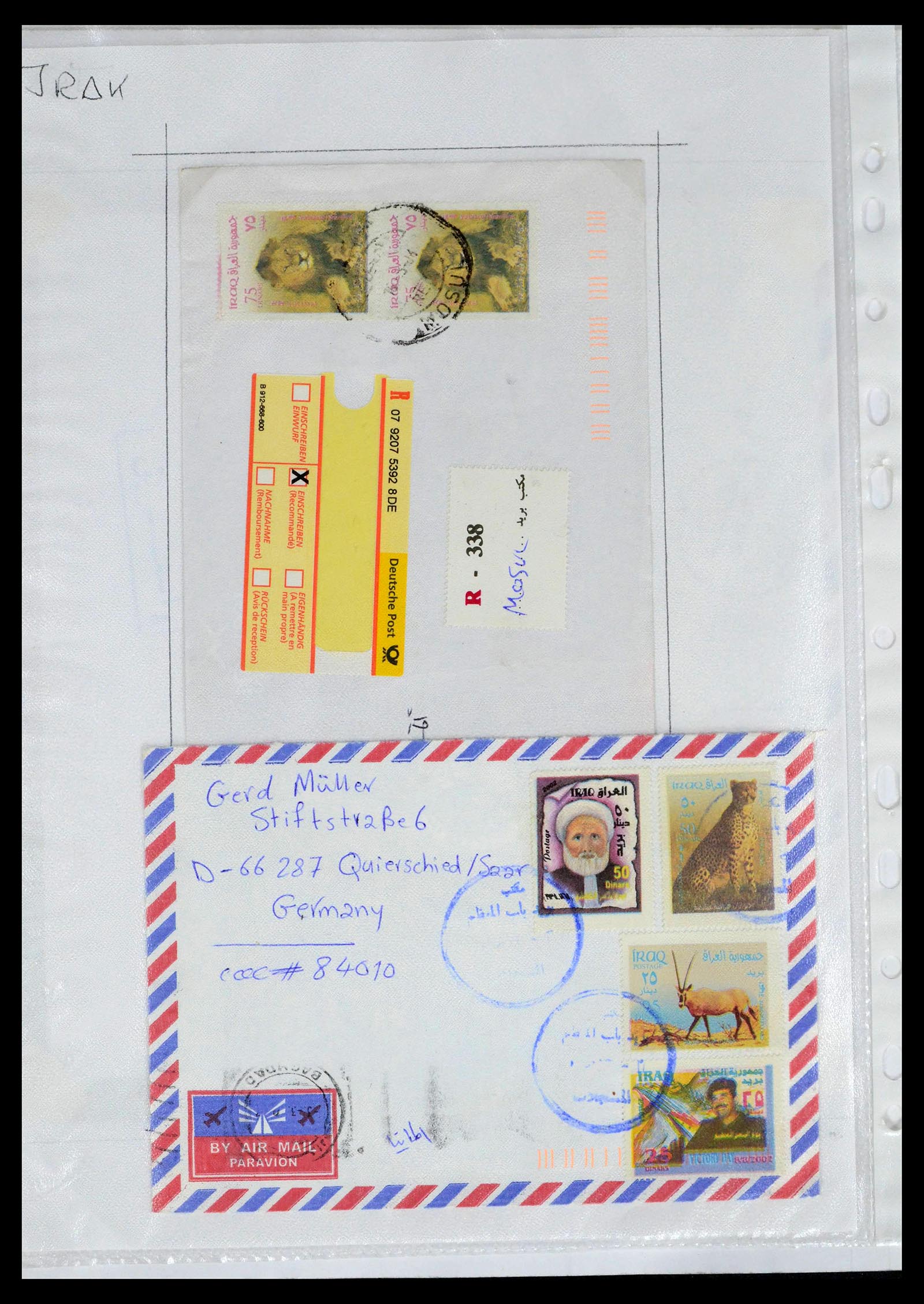 39418 0119 - Postzegelverzameling 39418 Irak brieven 1921-2001.