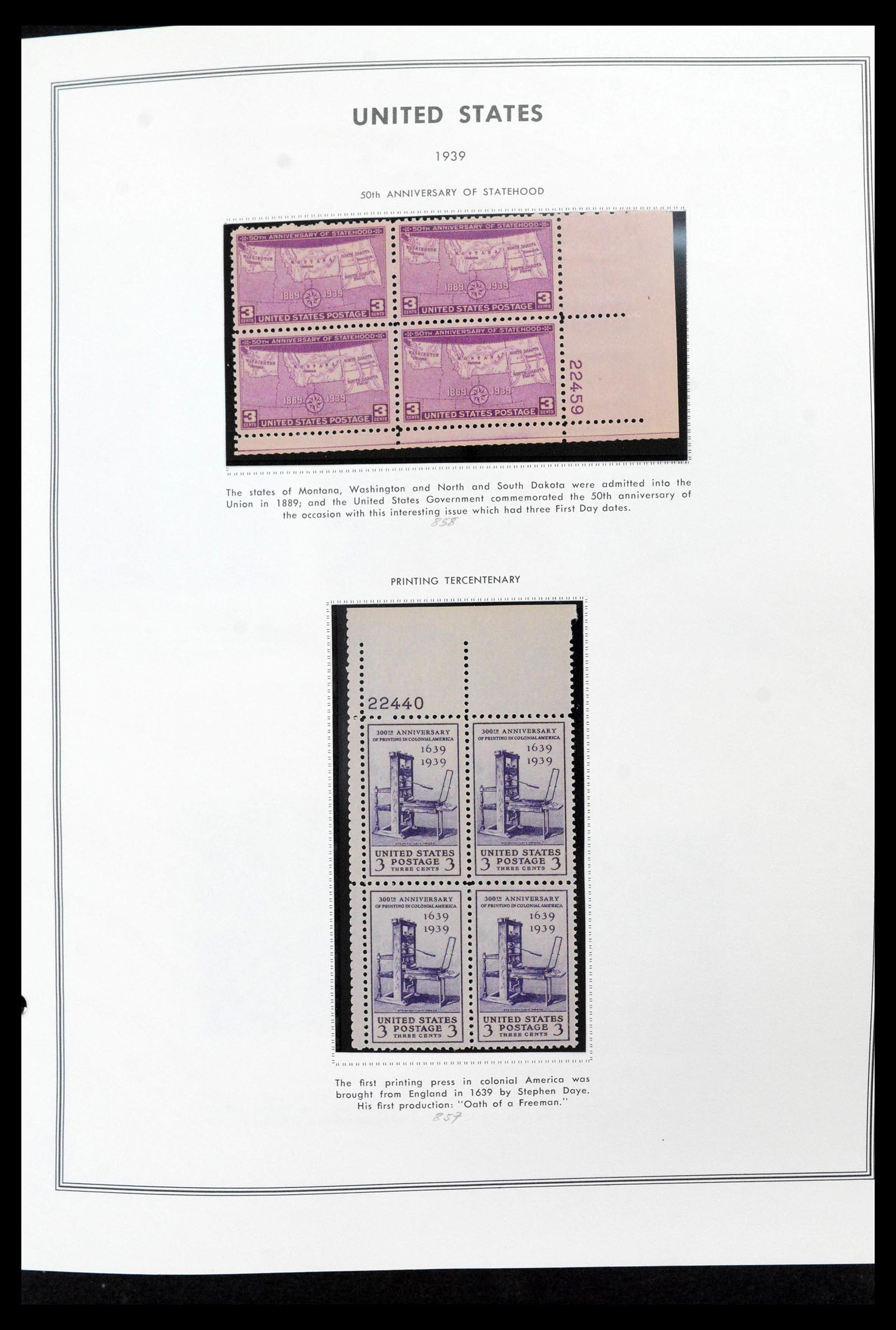 39419 0045 - Stamp collection 39419 USA plateblocs 1919-1980.