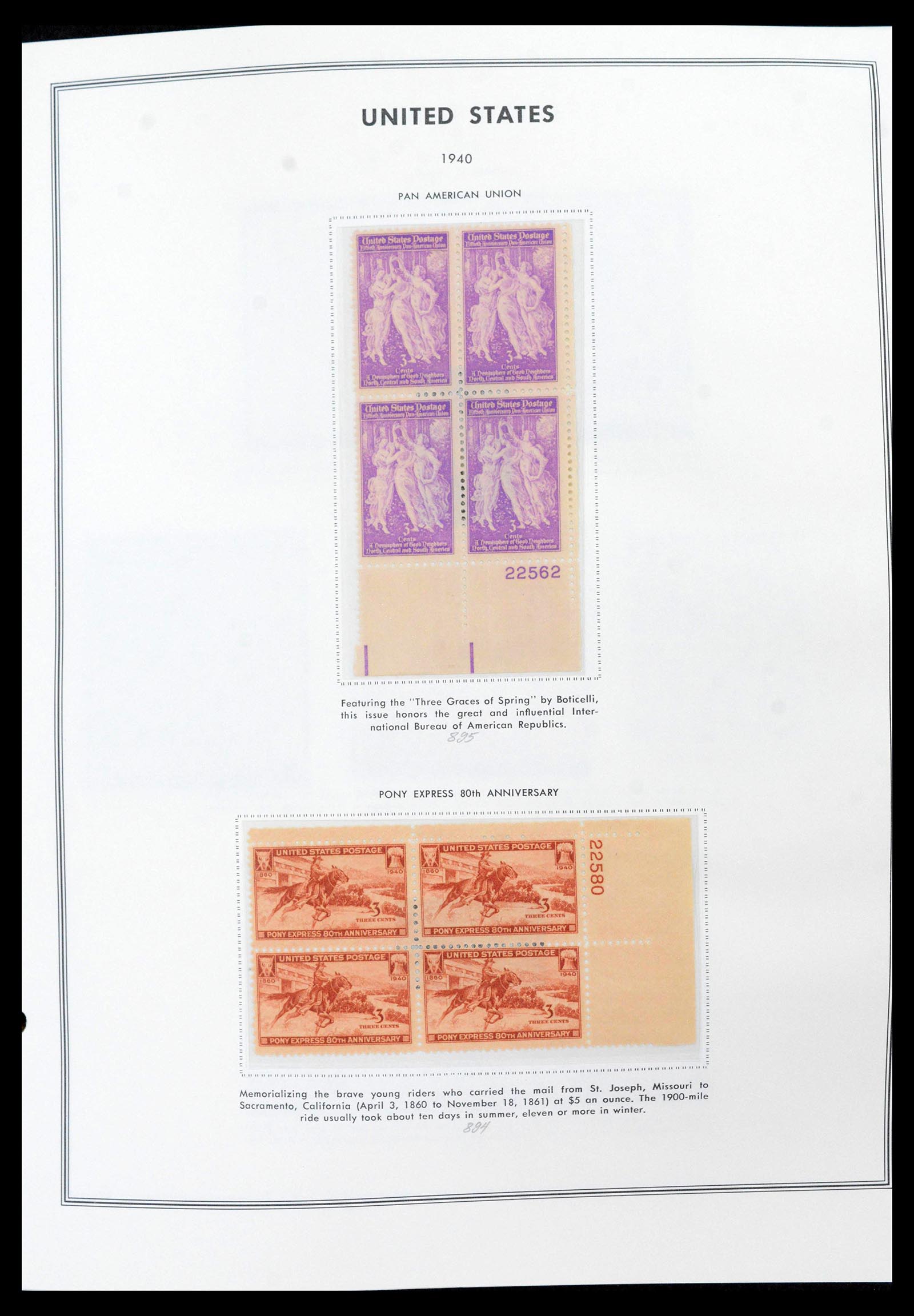 39419 0053 - Stamp collection 39419 USA plateblocs 1919-1980.