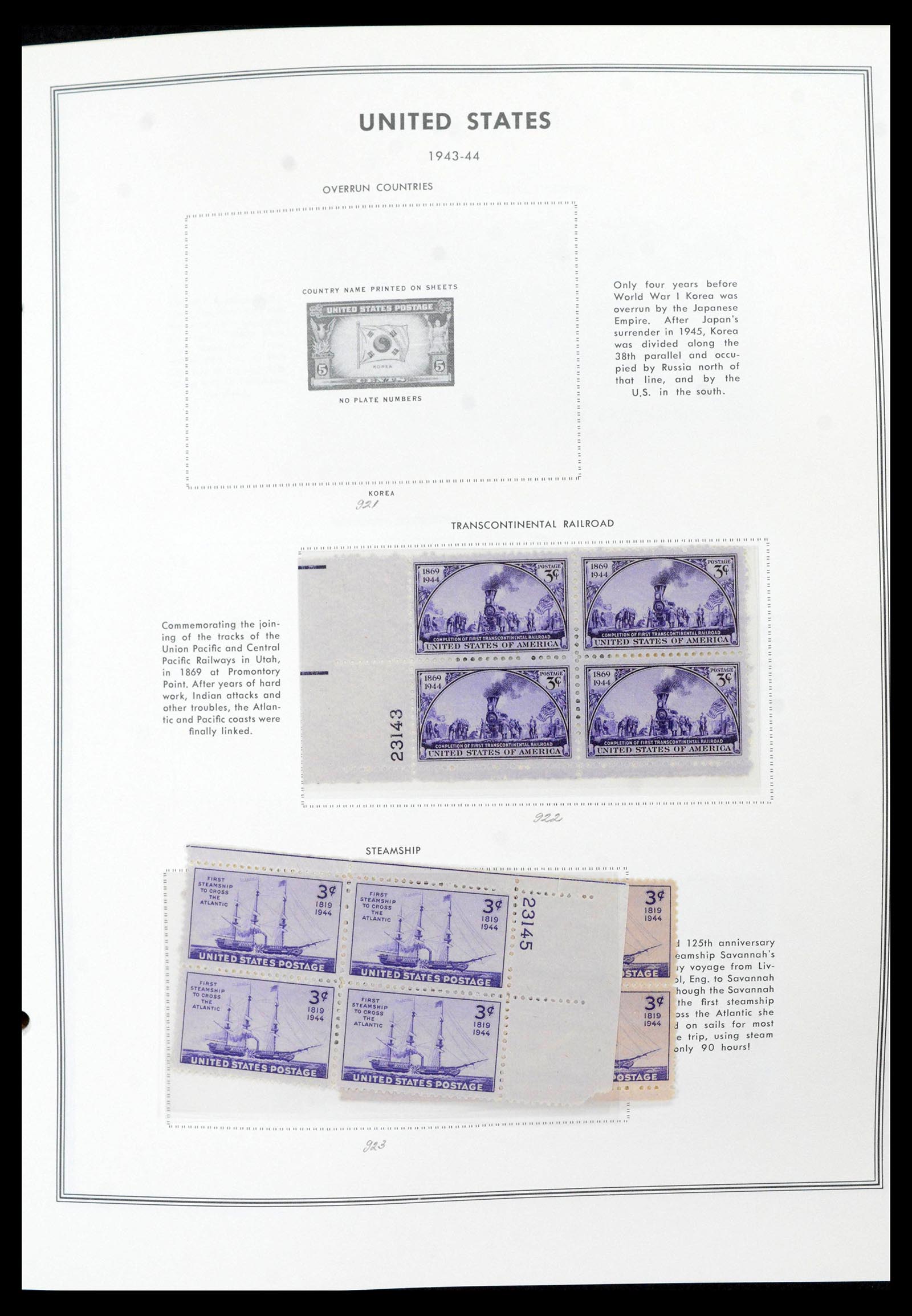 39419 0059 - Stamp collection 39419 USA plateblocs 1919-1980.