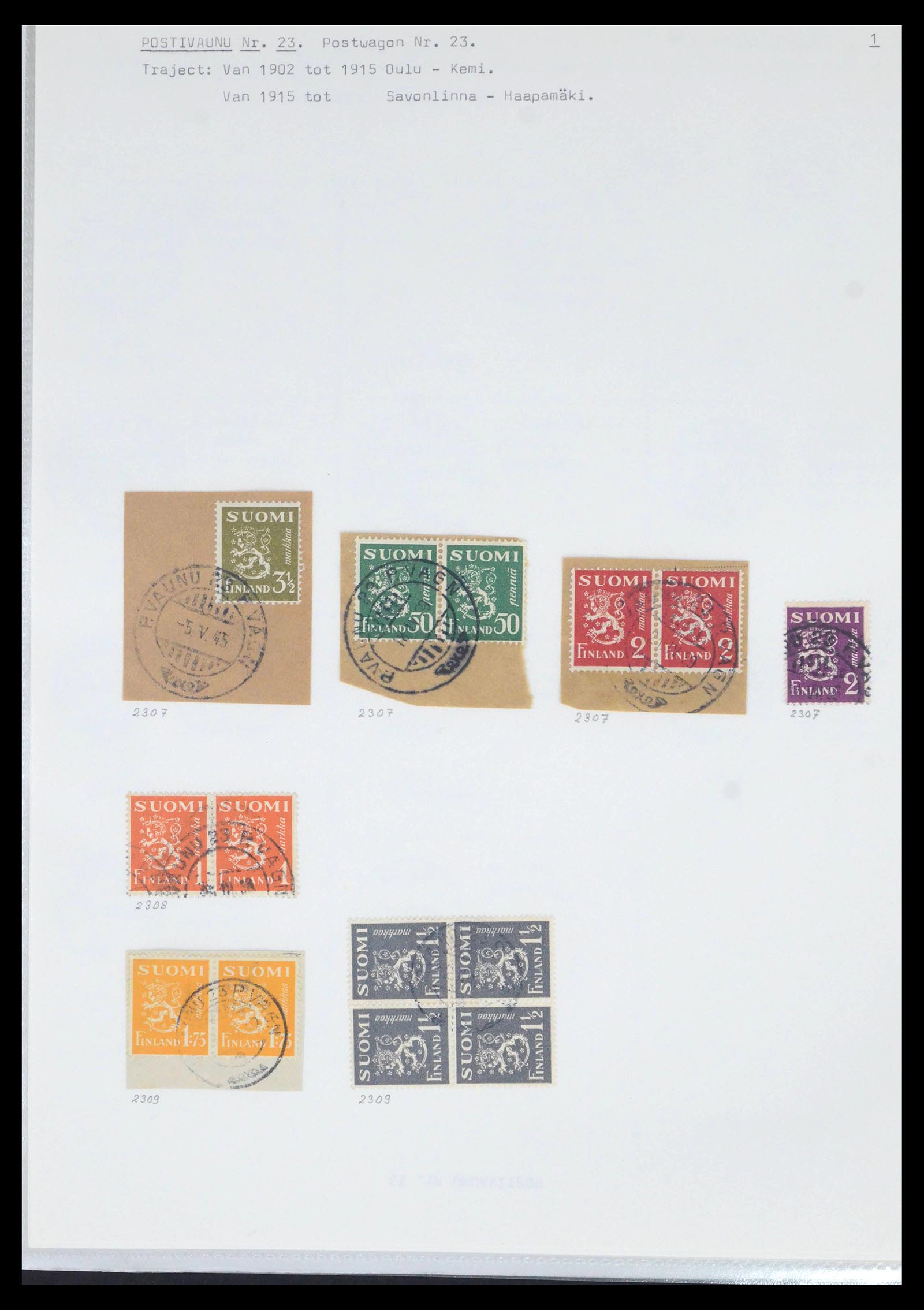 39664 0065 - Stamp collection 39664 Finland train cancels 1870-1970.