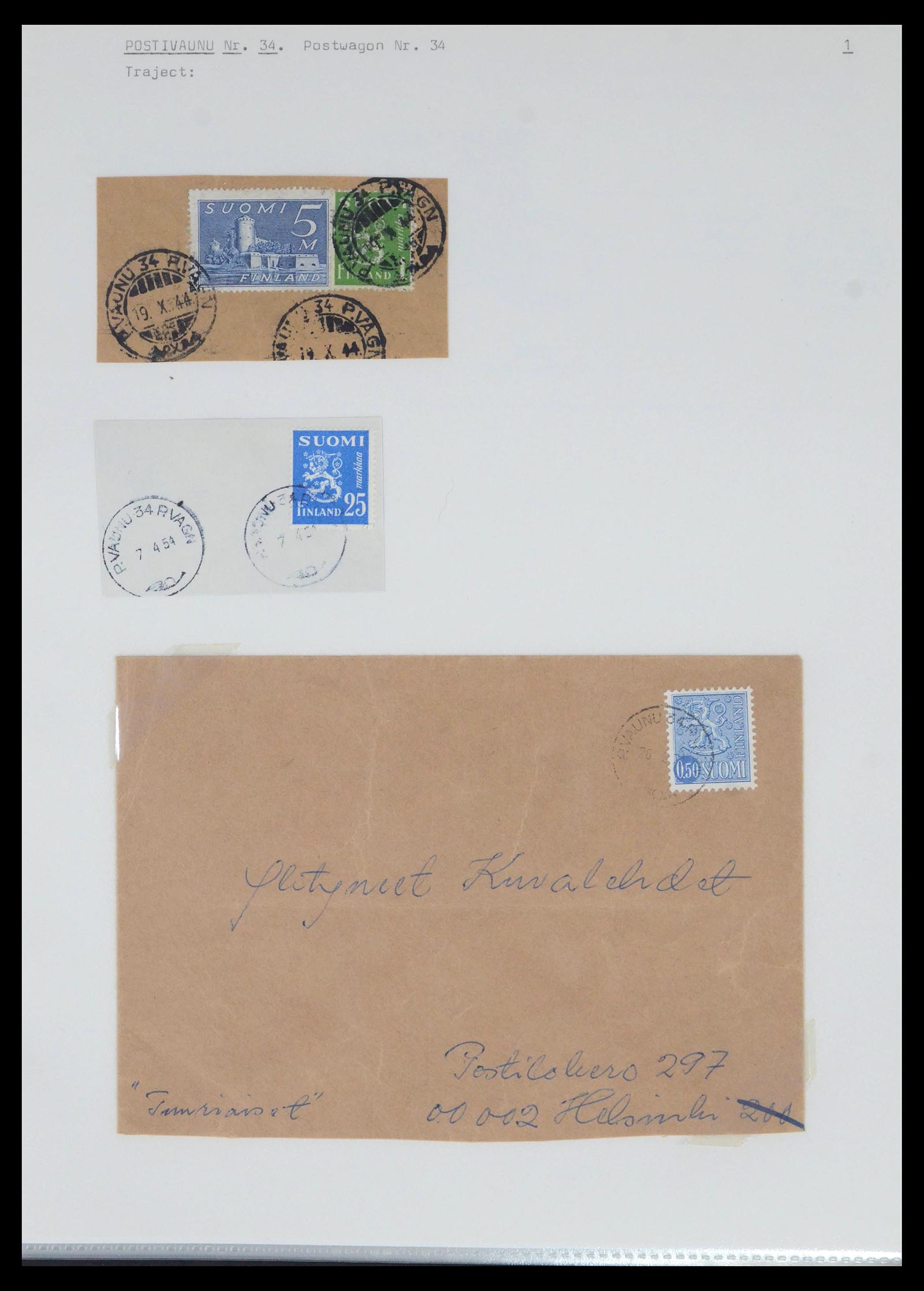 39664 0075 - Stamp collection 39664 Finland train cancels 1870-1970.