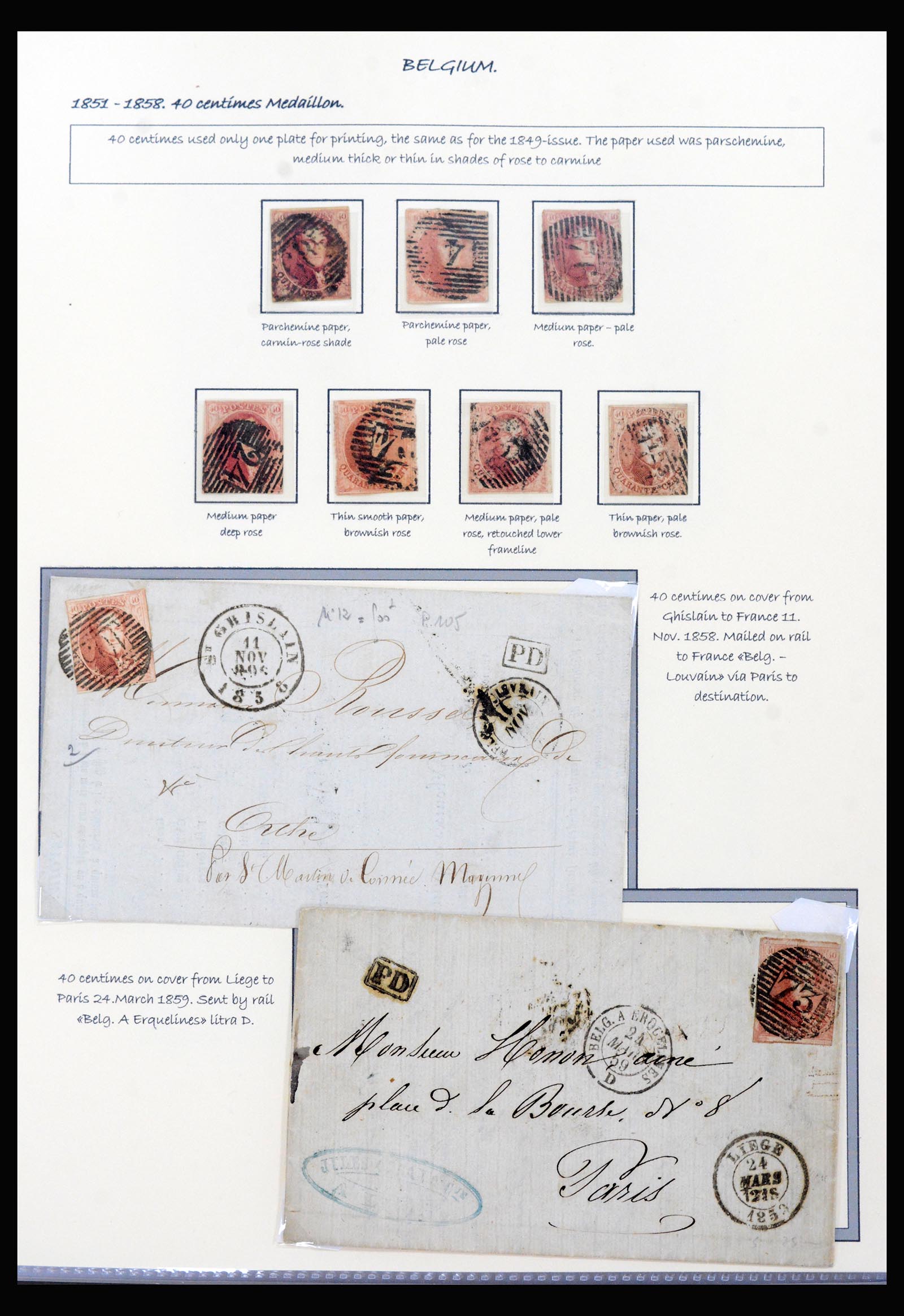 40240 0019 - Stamp collection 40240 Belgium exhibition collection 1849-1863.